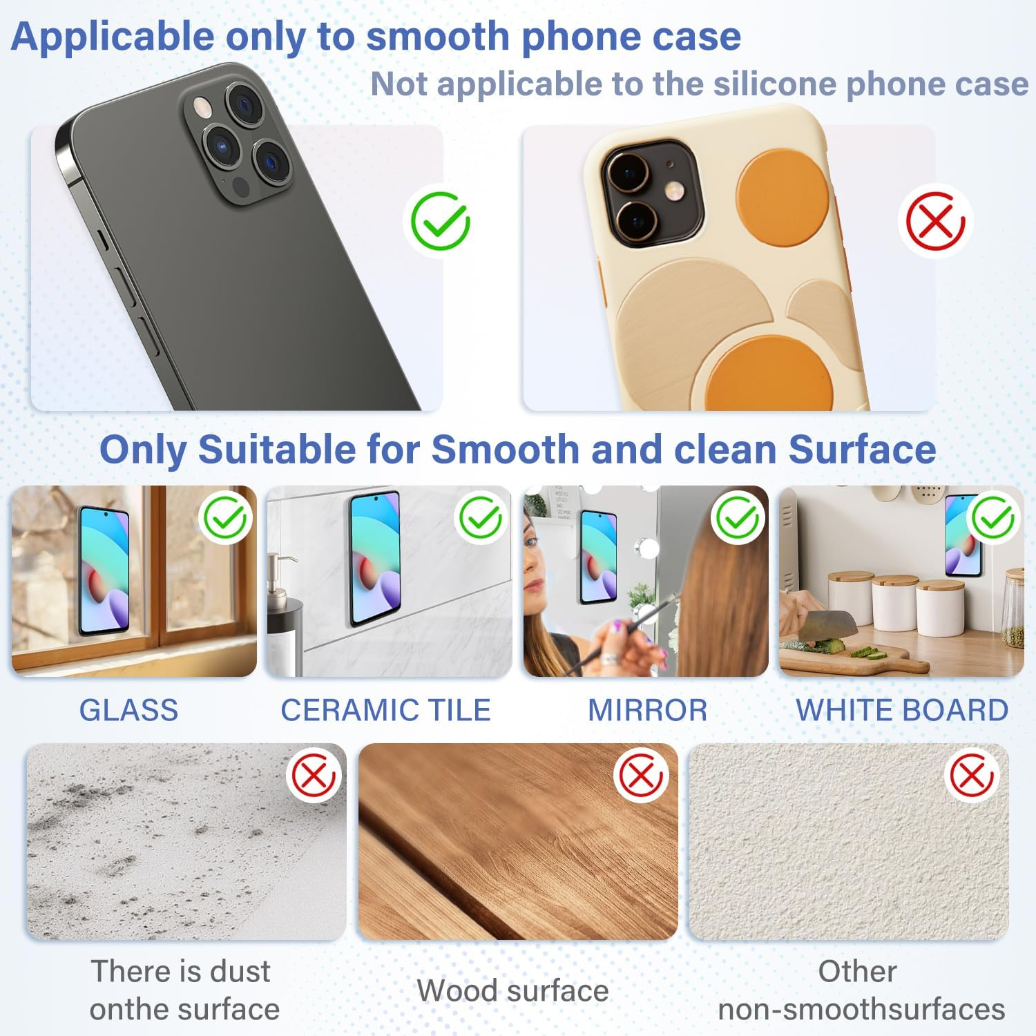 EKIND 2PCS Silicone Suction Cup Phone Holder, Silicon Adhesive Phone Grip,28 & 40 Double-Sided Sticky Grip, Hands-Free Stand for Mirror, Window, Desk for Selfies, Video Calls(Black) image number 3