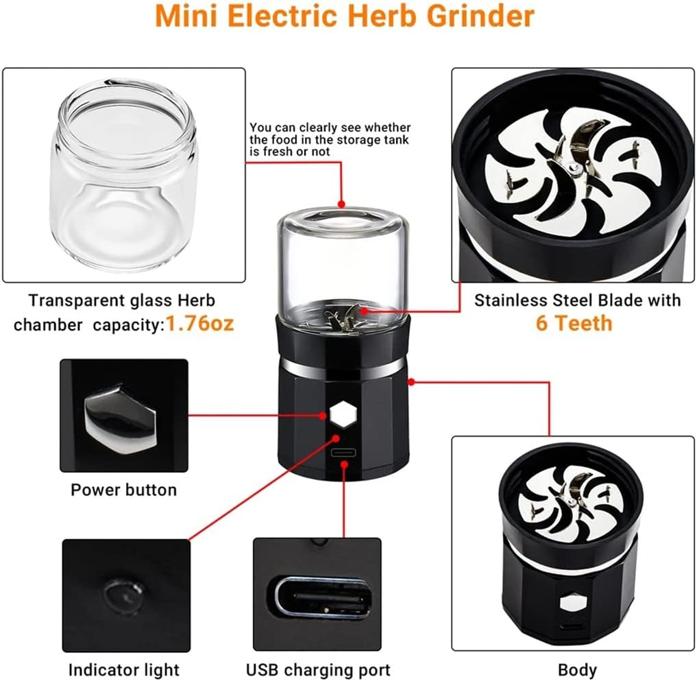 MOUNAY Mini Electric Grinder Portable Vanilla Grinder USB Rechargeable with a Cleaning Brush for Herb Tea Rosemary image number 4