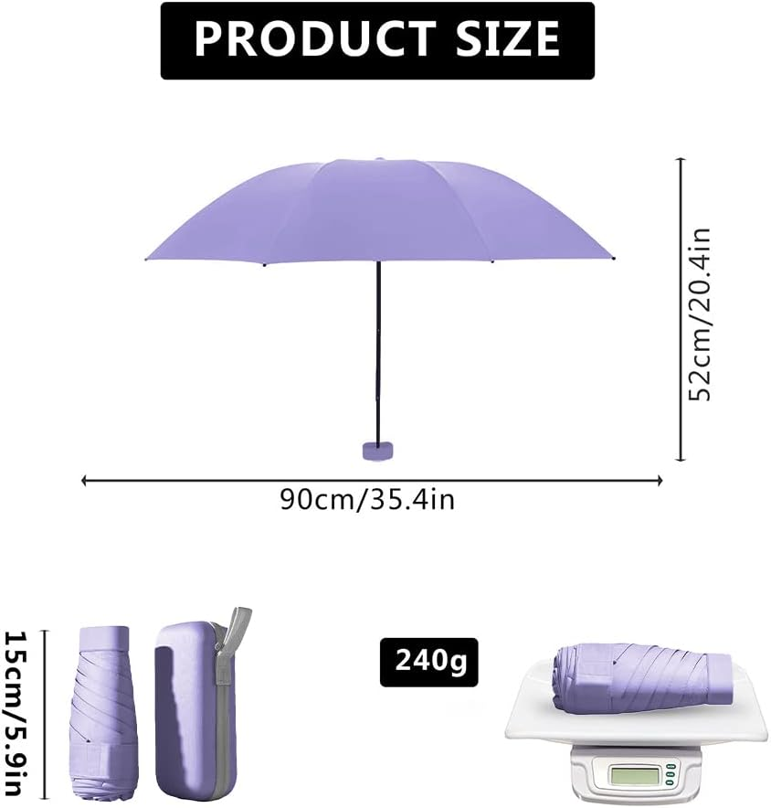 Travel Umbrella,6 Ribs Mini Travel Umbrella Strong Umbrella Folding Sun Umbrella Windproof Rain Umbrella Lightweight Small Compact Women Umbrellas Small Anti-Uv Umbrella for Sun Rain 90X53Cm