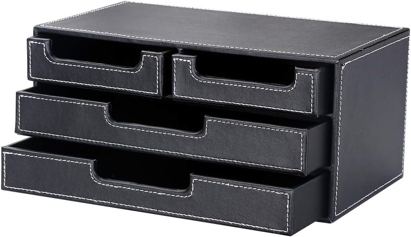 KINGFOM Pu Leather Desktop Organizer for Office Supplies, Desk Accessories, 4 Small Drawer Stationery Storage Box Bills Collection Holder (Small Desk Drawer) image number 5
