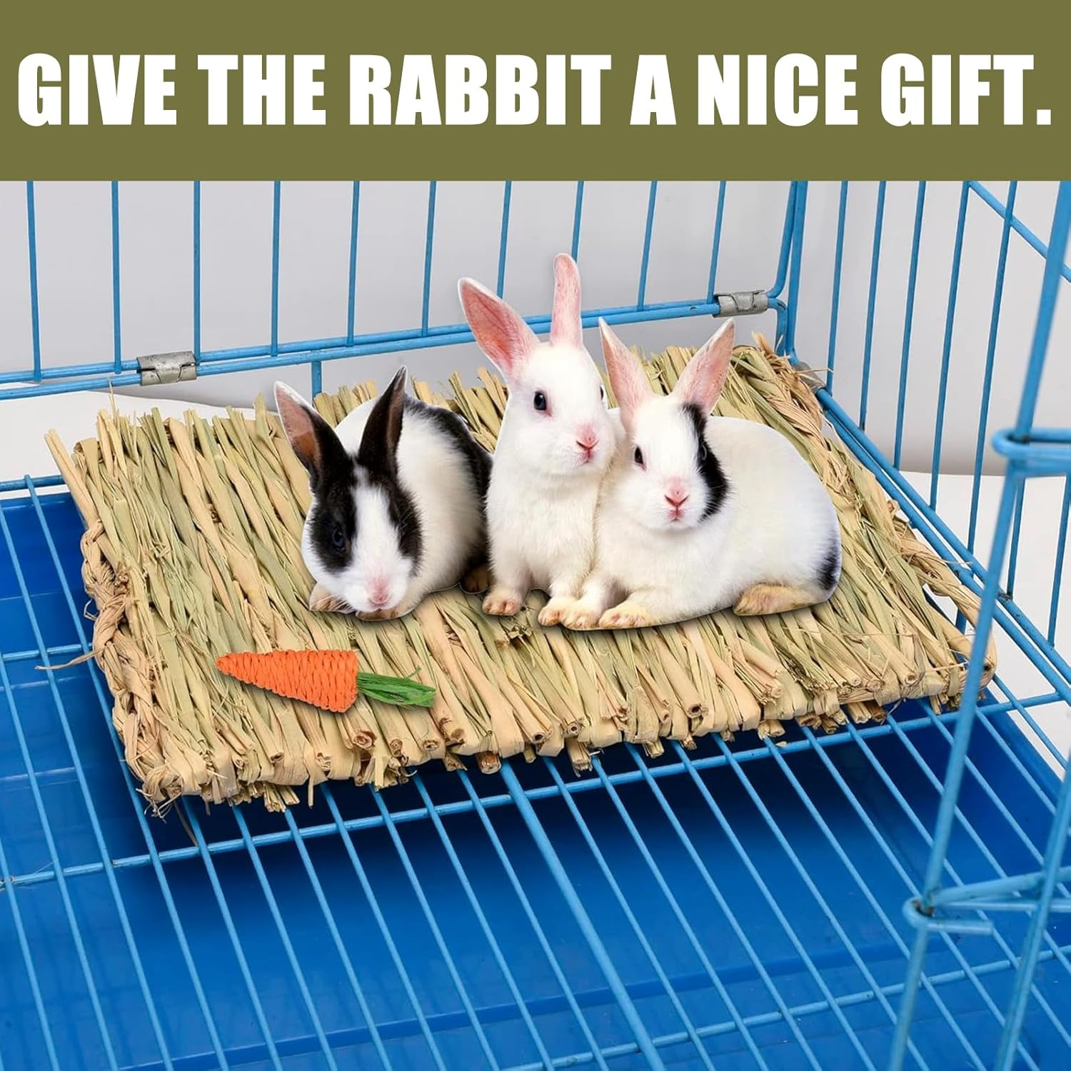 Rabbit Grass Mat, Pack of 5, 28 X 20 Cm Grass Mat, Woven Bed Mat, Small Animal Grass Mats for Hamsters, Animal Chew Toy, Bunny Grass Mat, Natural, Safe and Edible for Rabbits, Guinea Pigs image number 4