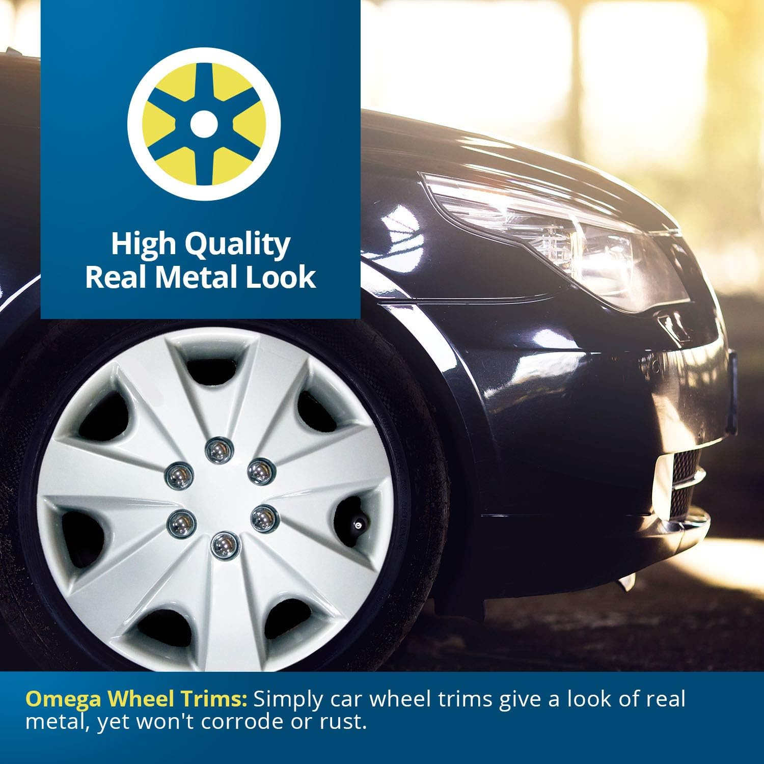 Simply SWT125 Omega Car Wheel Trims, High Impact Plastic Universal Fit Hub Caps 17 Inch, Silver, Set of Four image number 3