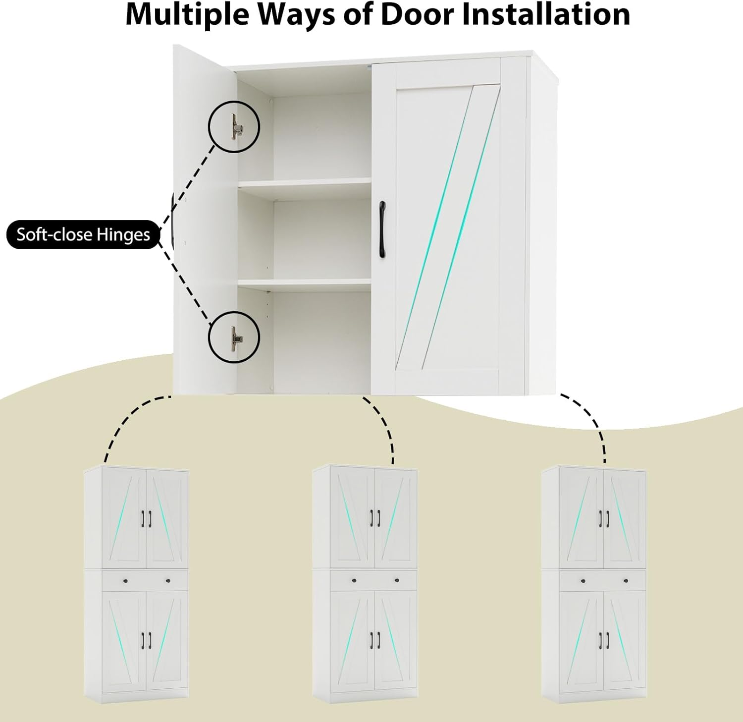 Giantex 183Cm Tall Kitchen Pantry, Modern Farmhouse, Storage Drawer & 3 Adjustable Shelves, Versatile Storage for Living Room, Dining Room, White