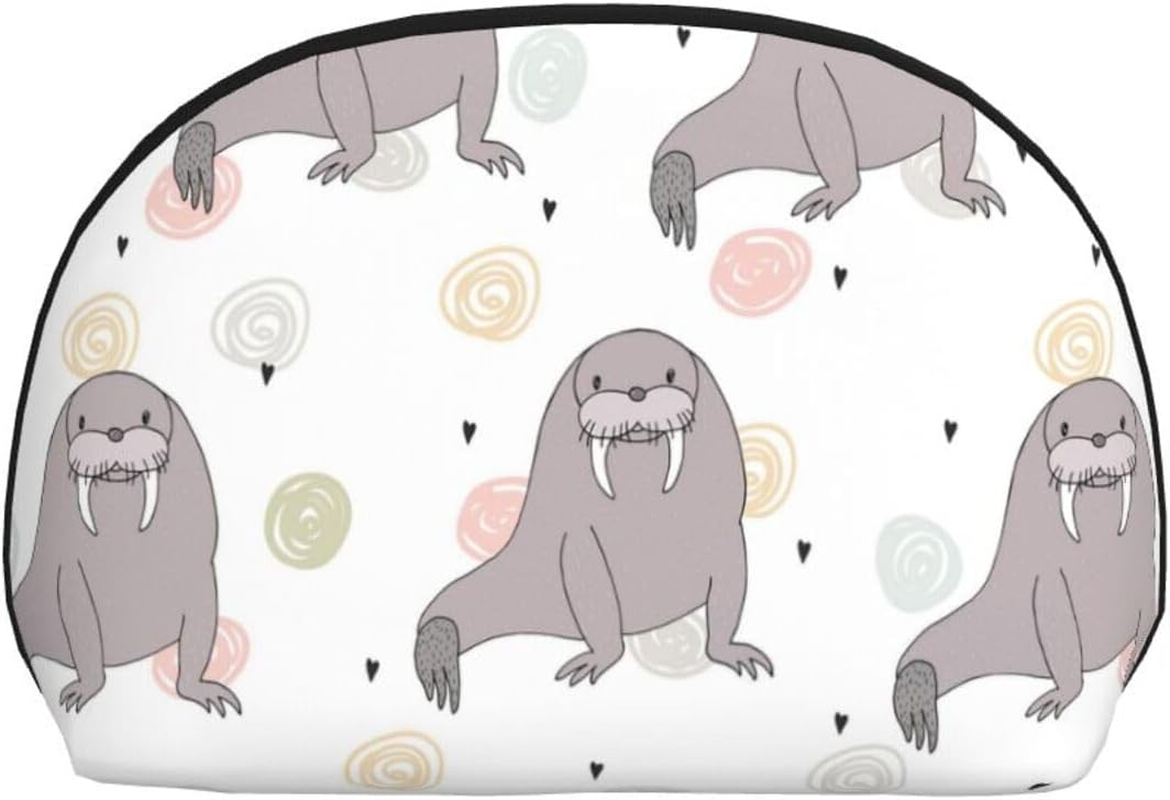 Cozimangoe Coin Pouch Makeup Bags Set, 2 Piece Shell Shape Cosmetic Bag with Pockets for Daily Travel Handbag Lipstick Keys Toiletry, Personalized Seal and Walrus Pattern image number 2