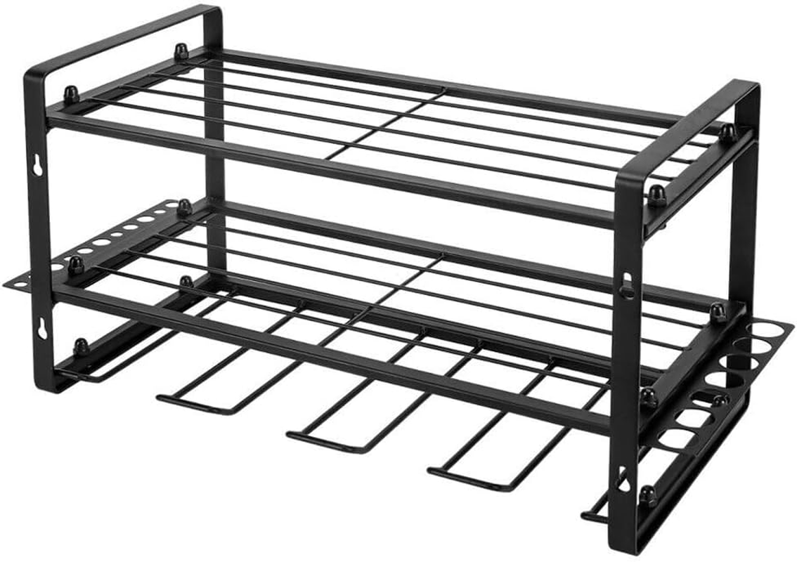 AIMALL Heavy Duty Power Tool Rack Organizer &ndash; Wall Mount Drill Holder with 3 Layer Storage, Durable Iron Construction, Black, 16.54 X 7.87 X 9.45 Inches image number 5