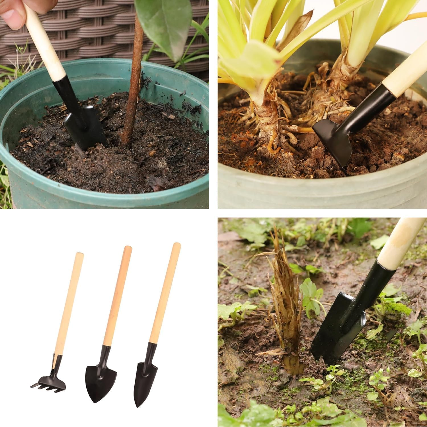 Shuoteng Mini Garden Spade Shovel and Rake Tool Set, 6 Piece Small Handheld Shovel Spade Rake Tool, Small Fork Trowel Shovel Rake Spade for House Plants image number 4