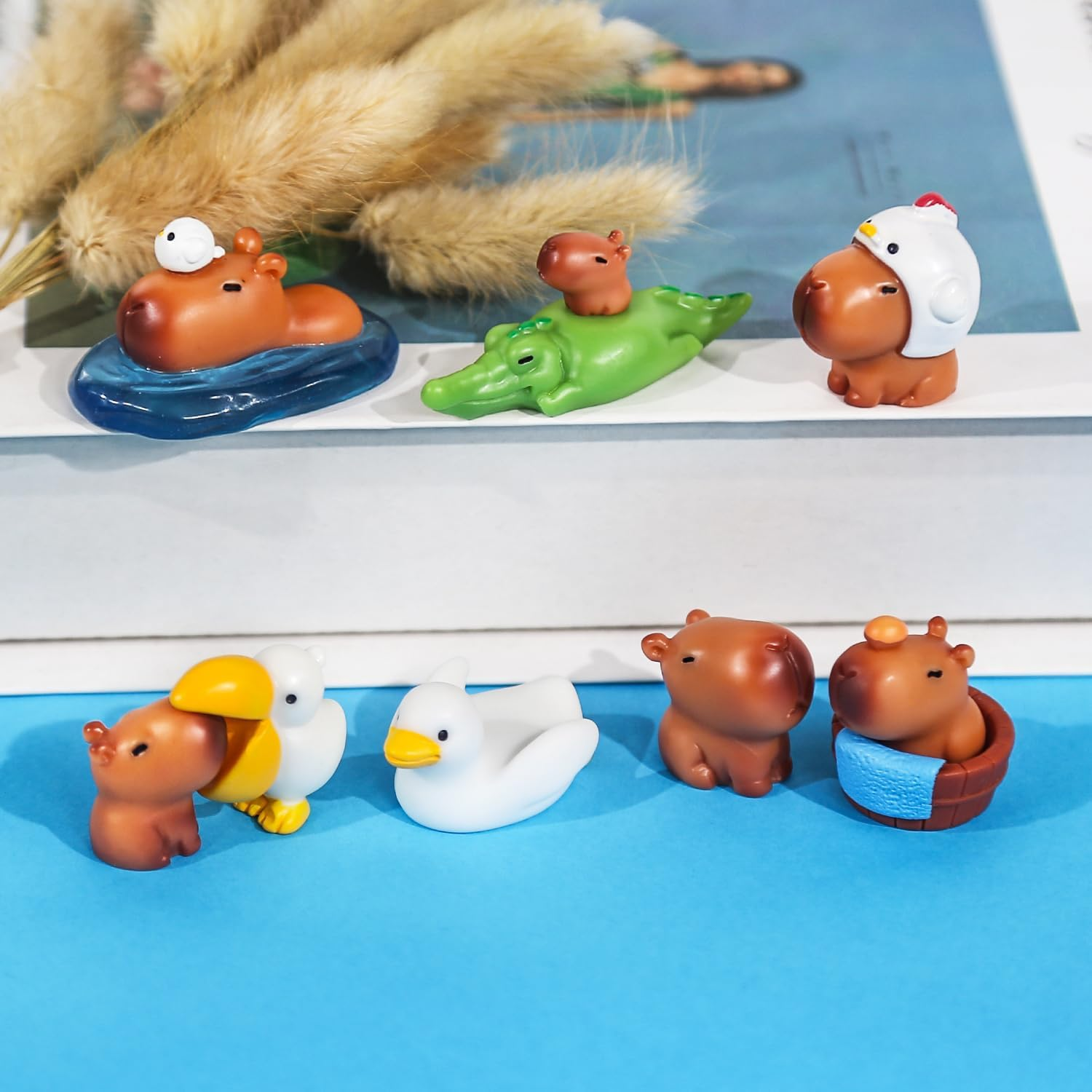 10 Pack Mini Capybara Figures Cake Toppers,Miniature Cute Capybara Fairy Fairy Garden Decoration for Kids Birthday Baby Shower Party Cake Dollhouse Desktop image number 3