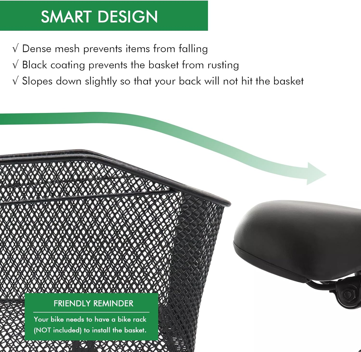 MATTISAM Bike Basket Rear, [Tool-Free Install], Bike Rack Basket for Pet, Metal Wire Bike Cargo Basket, Bicycle Basket for Back of Bike, with Waterproof Cover, Cargo Net image number 2