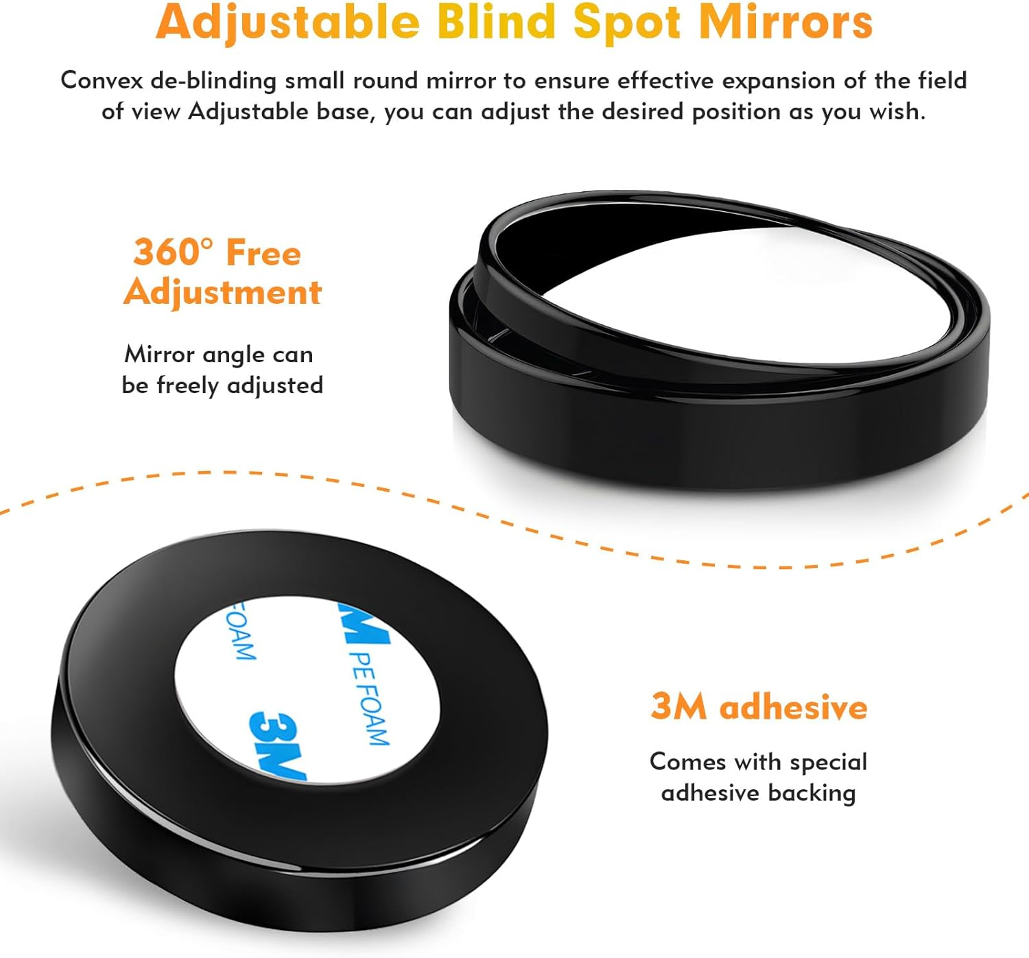 2Pcs Blind Spot Mirrors for Cars round 360&deg; Rotate Convex Blindspot Mirrors for Car, Waterproof HD Glass Blind Spot Mirrors, Car Mirror for General Motors SUV Truck Traffic Safety image number 2