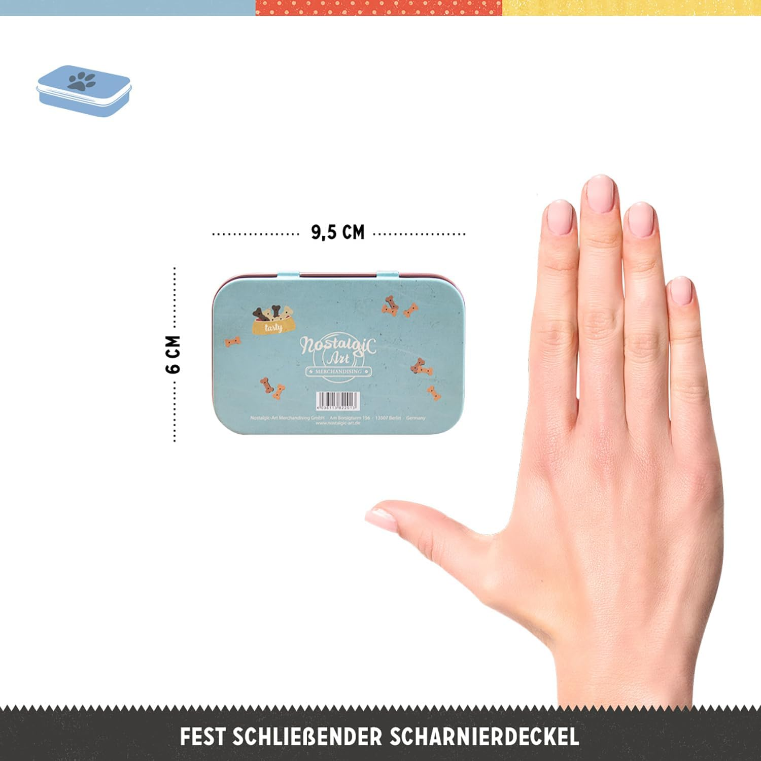 Nostalgic-Art Retro Treat Tin Paw Sign - Dog Treats - Gift Idea for Dog Owners Tin Box Travel Vintage Design 9.5X6X2Cm image number 1