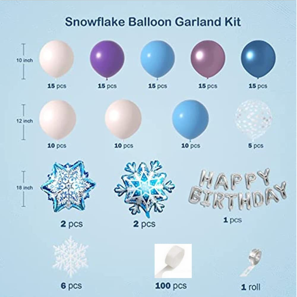 123Pcs Frozen Balloon Garland Arch Kit, White Blue Metallic Purple Latex Balloons, Snowflake Foil Balloons Happy Birthday Banners for Baby Shower Birthday Party Decorations (Frozen) image number 5