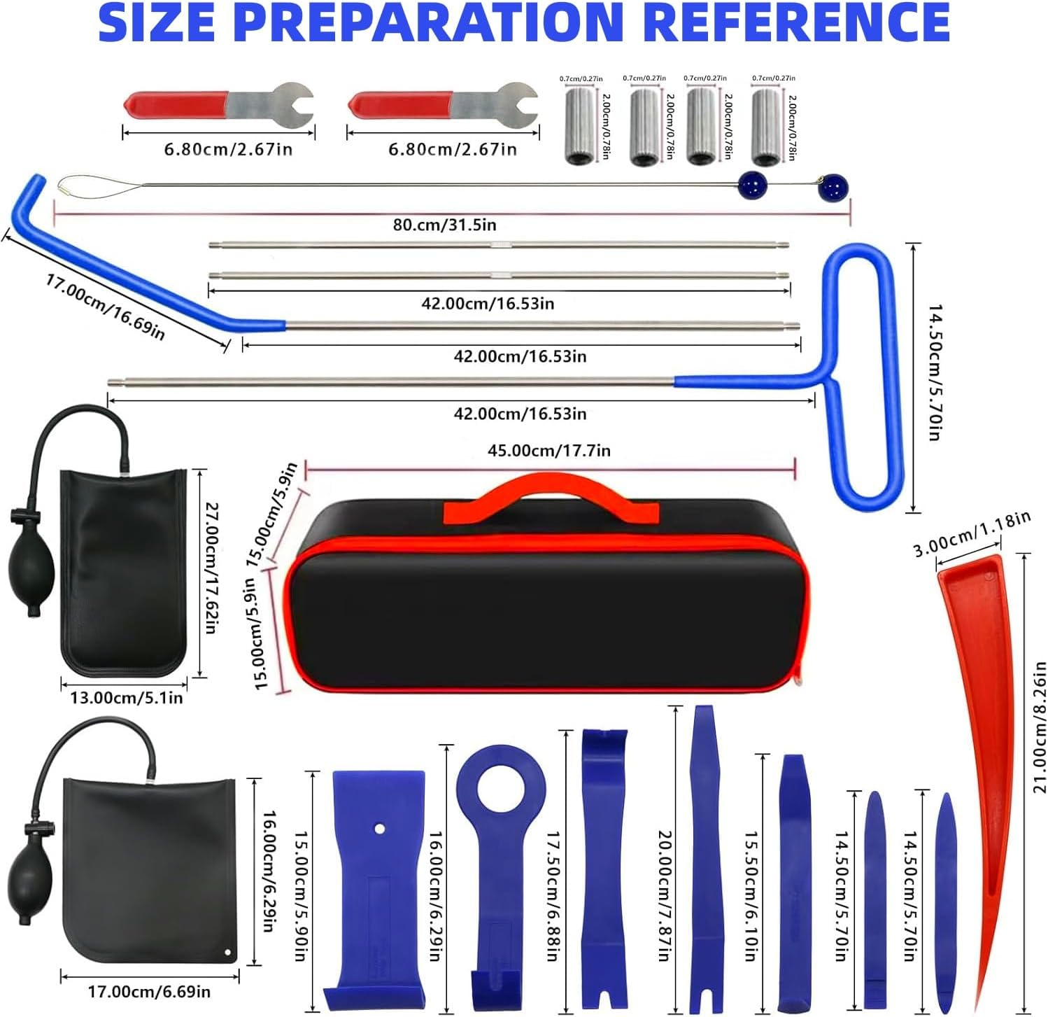 Car Tool Kit,Portable Automotive Tool Set 22 PCS Stainless Steel Assorted 5Th Wheel Pin Puller, Pull Hook J-Hook, 68-Inch Long Reach Tool image number 1