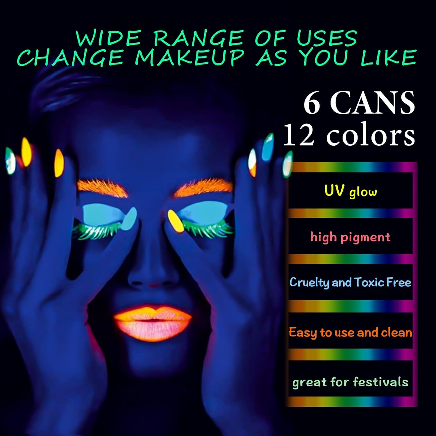Water Activated Eyeliner, UV Glow Neon Cake Paint, 12 Bright Color Hydra Eye Liner,Uv Glow Blacklight Luminous Body Face Makeup Paint, Costume Halloween and Club Makeup Art Paint (01)