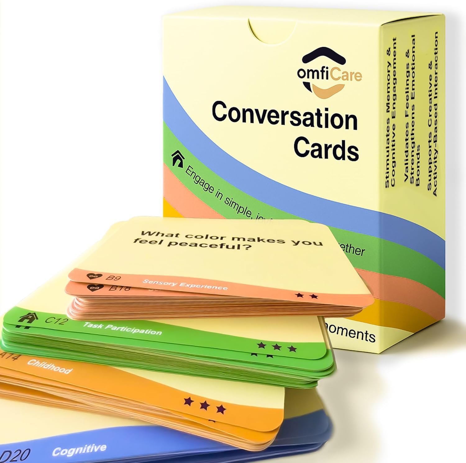 Comficare Dementia Conversation Cards: Alzheimers Activities for Dementia Patients,240 Engaging Prompts for Memory Recall, Emotional Connection & Cognitive Stimulation&ndash;Reminiscence Therapy image number 5