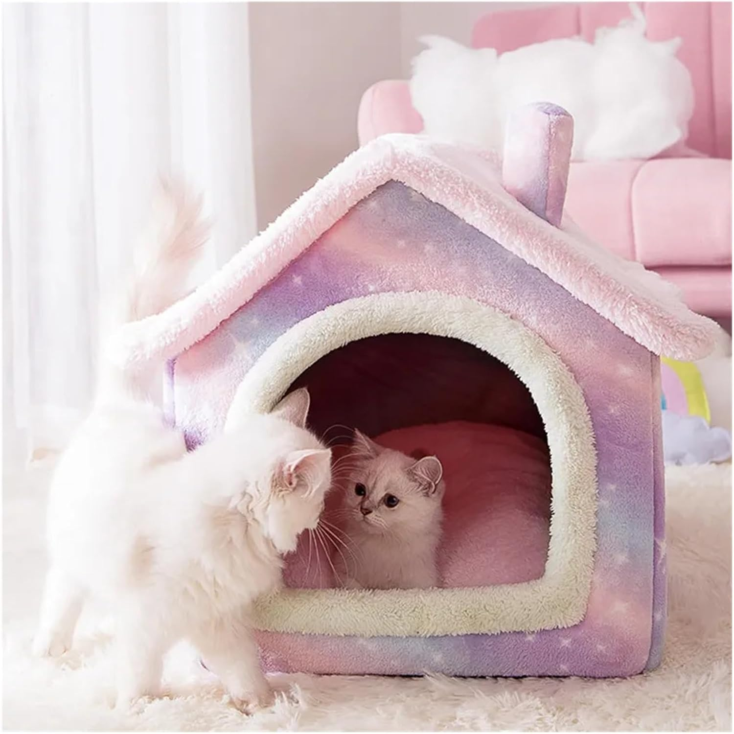 Pet Bed Foldable Cat Bed Pet Dog House Winter Cat Villa Sleep Kennel Comfort (Color : Gray Cat, Size : S(30X36X31Cm)) image number 5