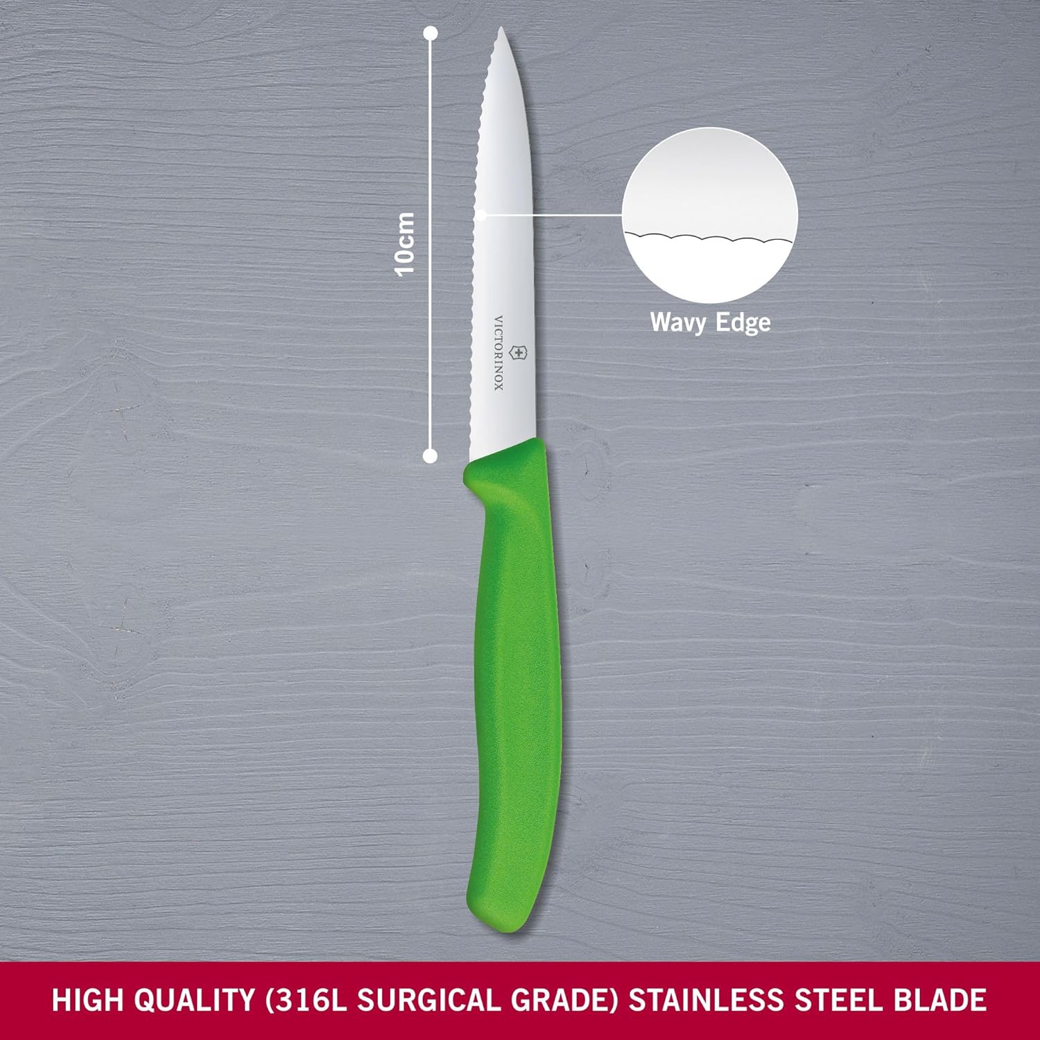 Victorinox Swiss Classic Pointed Tip Wavy Edge Paring Knife, Green, 6.7736.L4 - Yellow image number 2