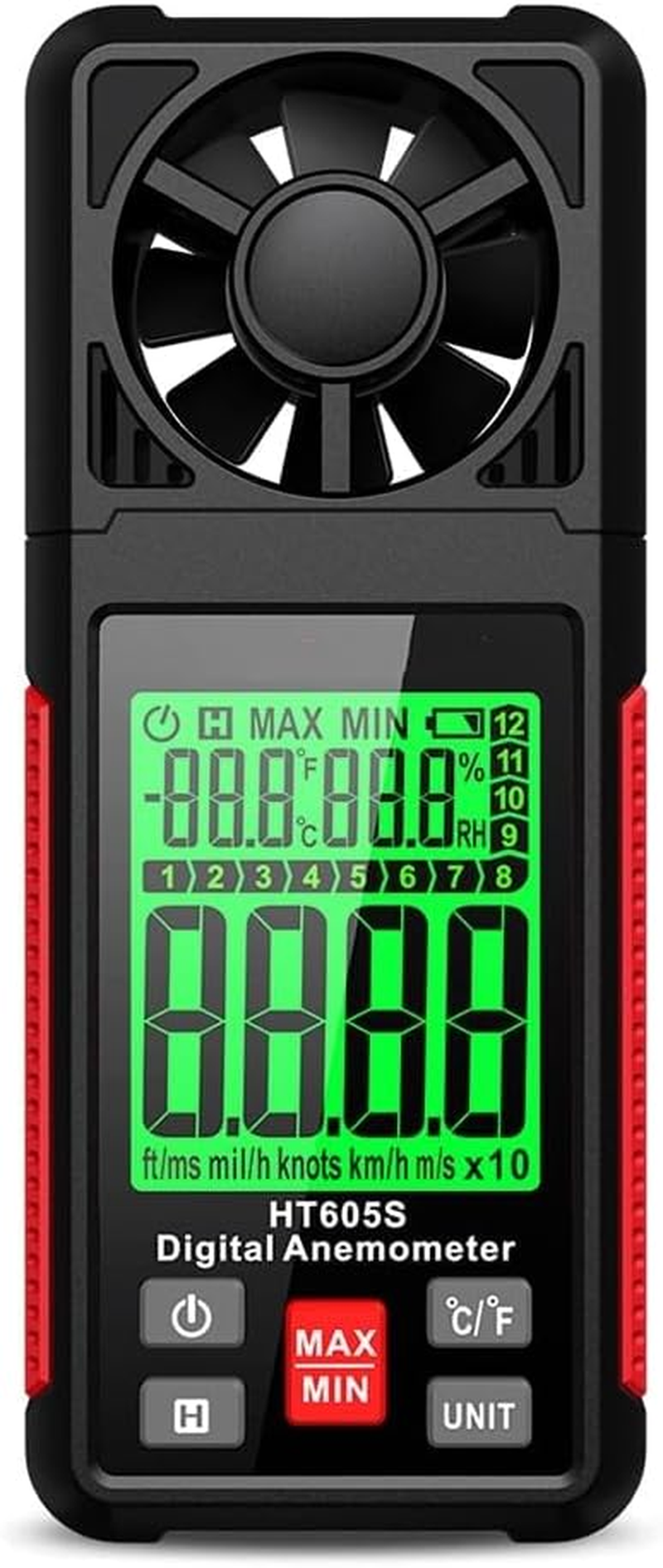 Walmeck HT605 LCD Digital Anemometer Thermometer Handheld Wind Speed Meter Temperature&Humidity Meter Air Velocity Temperature Tester