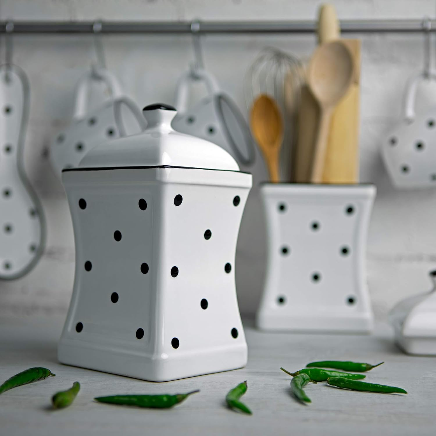 City to Cottage Handmade White and Black Dot Large Ceramic 31.5Oz/900Ml Kitchen Storage Jar with Lid | Pottery Canister, Cookie Jar, Housewarming Gift By image number 2