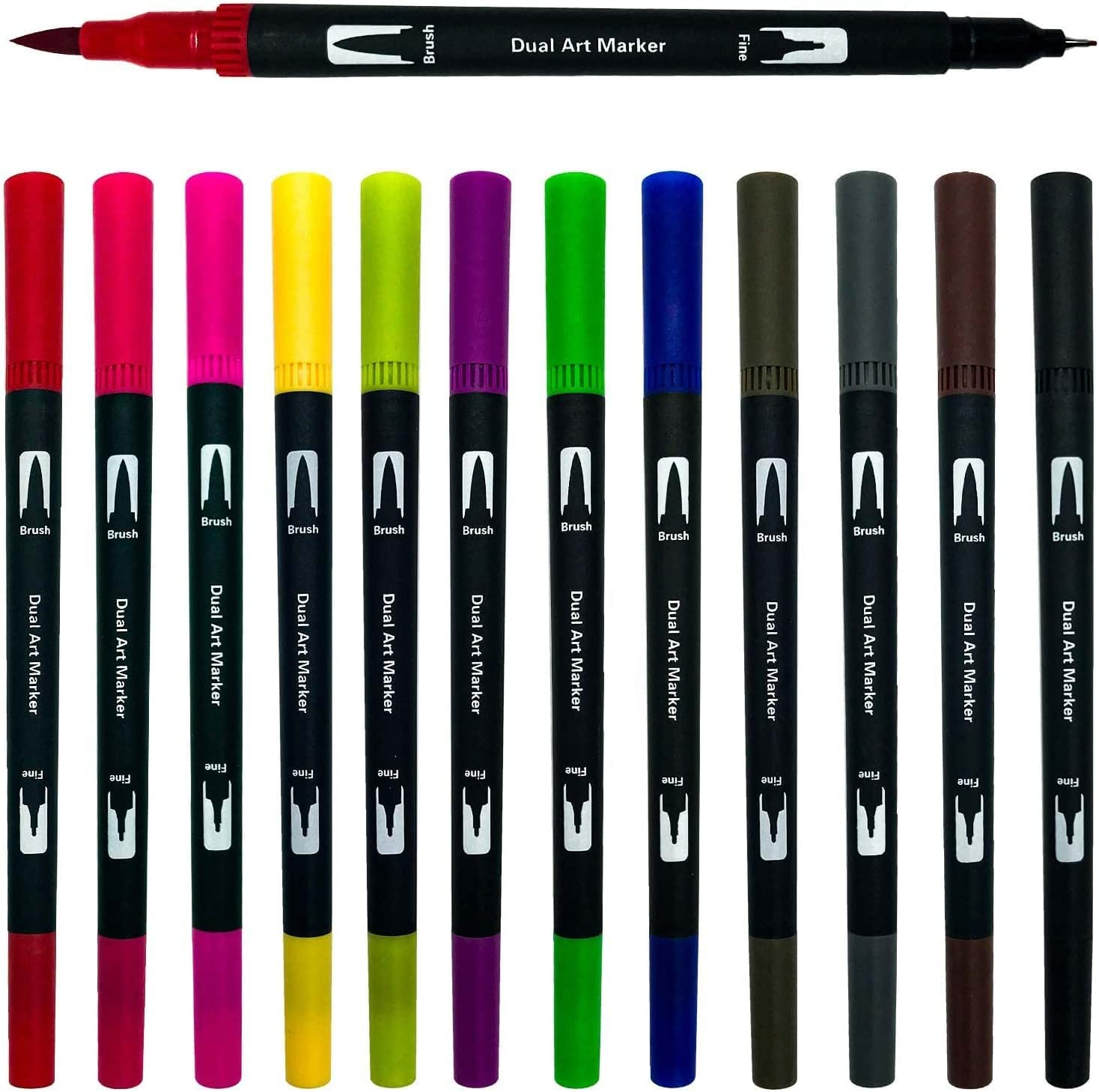 ZDY Dual Brush Pen Art Markers,12 Colored Highlighter Pen Brush and Fine Tip Markers for Kids Adult Coloring Books Bullet Journals Planners, Note Taking Coloring Writing, DIY Card Making image number 2