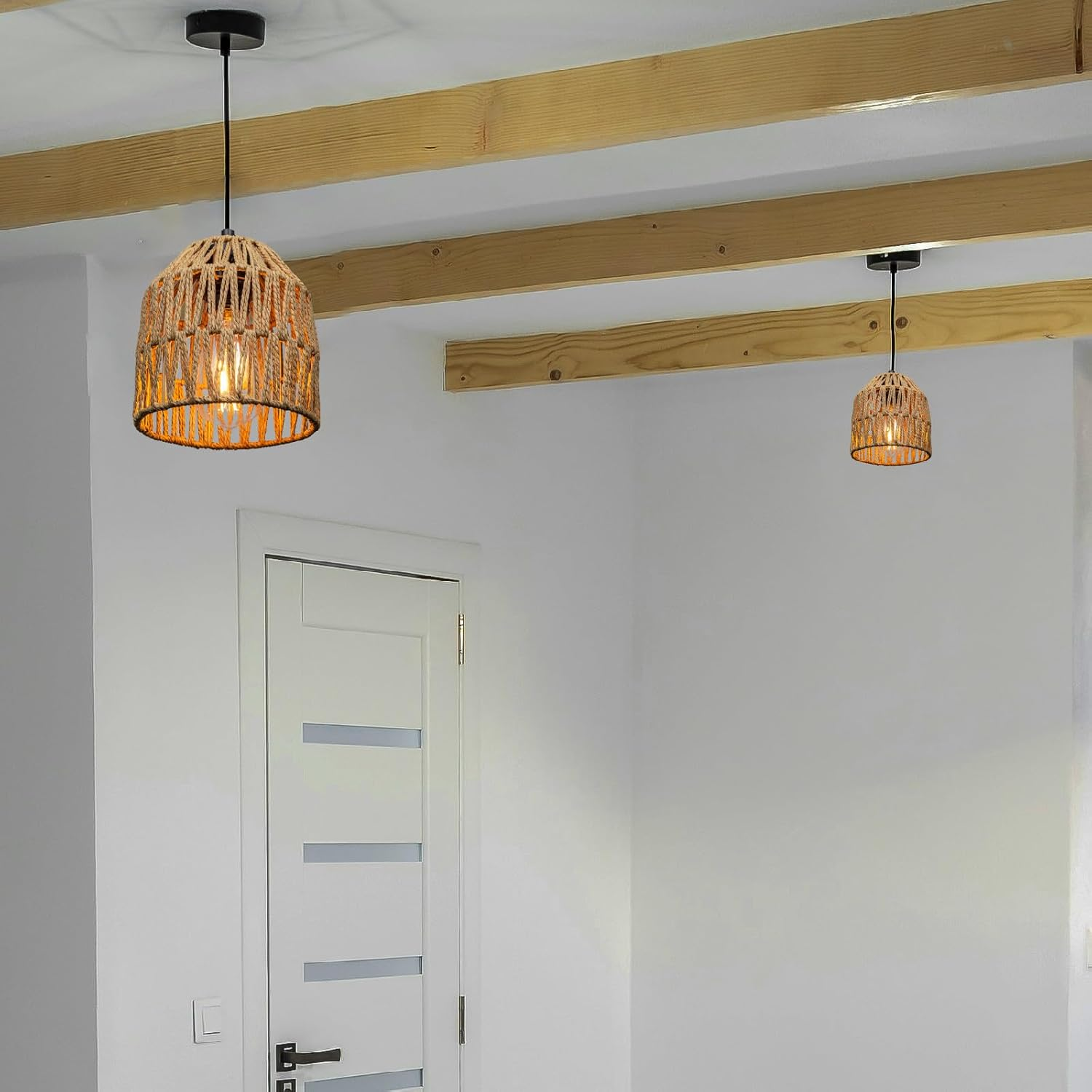 Small Rattan Lampshade, Small Boho Pendant Lampshade (Brown, Pack of 3)