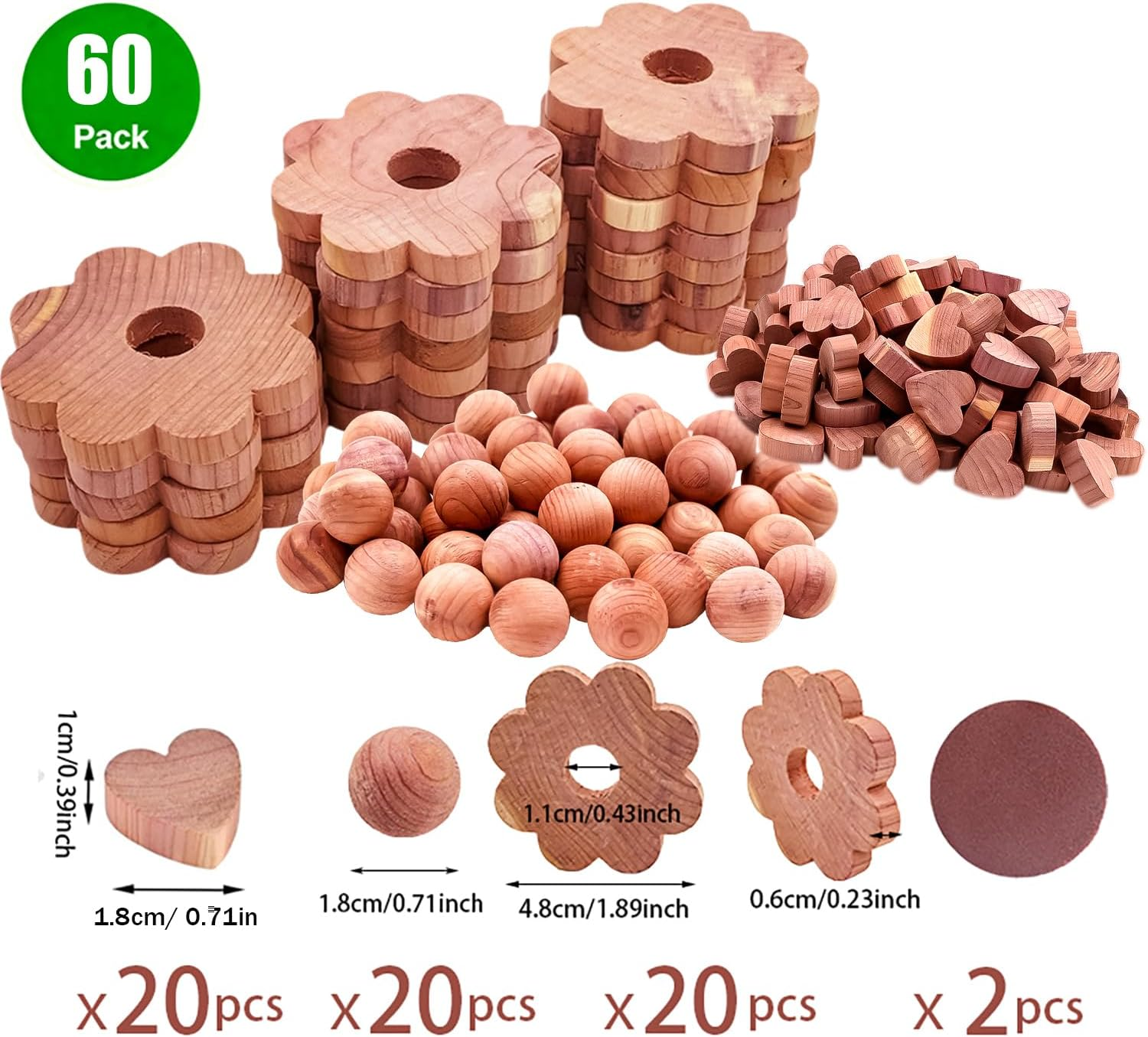 Natural Cedar Blocks Moth Protection for Wardrobes, 60 Pcs Cedar Wood, Aromatic Cedarwood for Closets