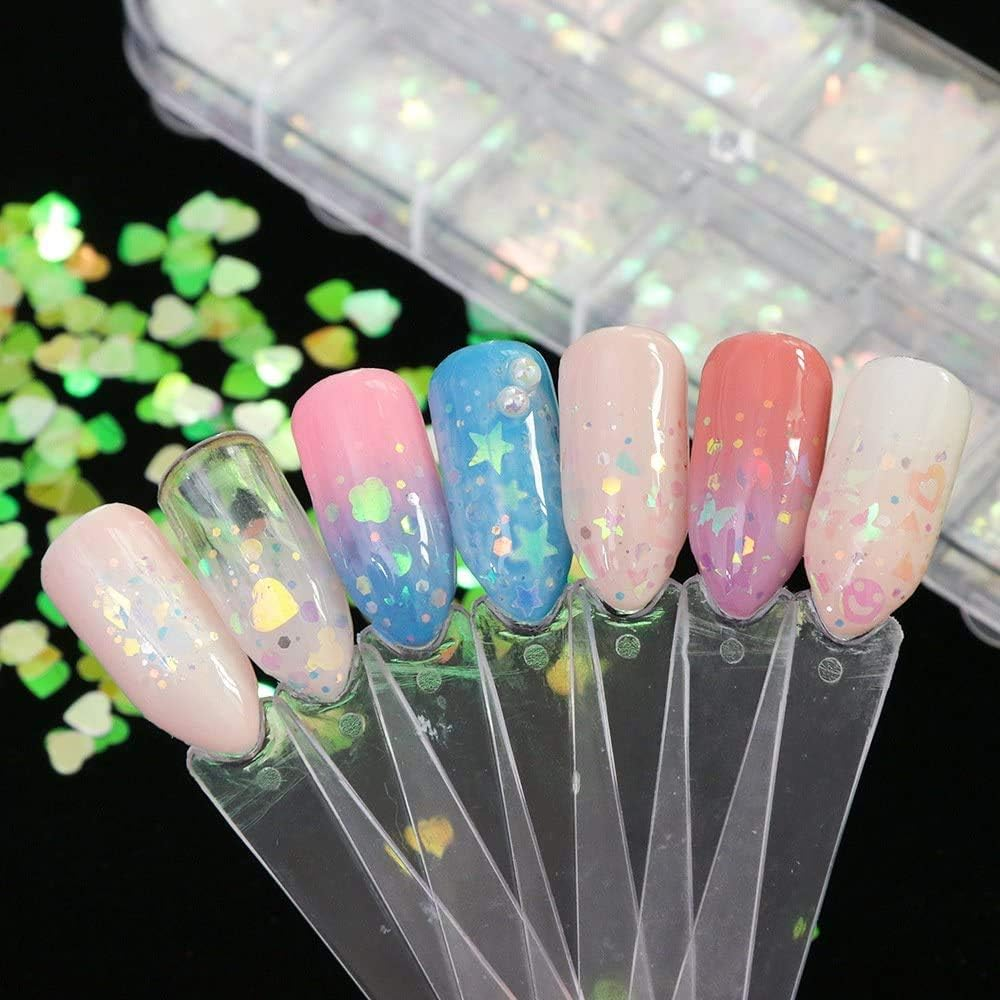 Circle Q 12-Shaped Holographic Nail Sequins Iridescent Mermaid Flakes Colorful Glitter Sticker Manicure Nail Art Design Make up DIY Decals Decoration (Mermaid) image number 4