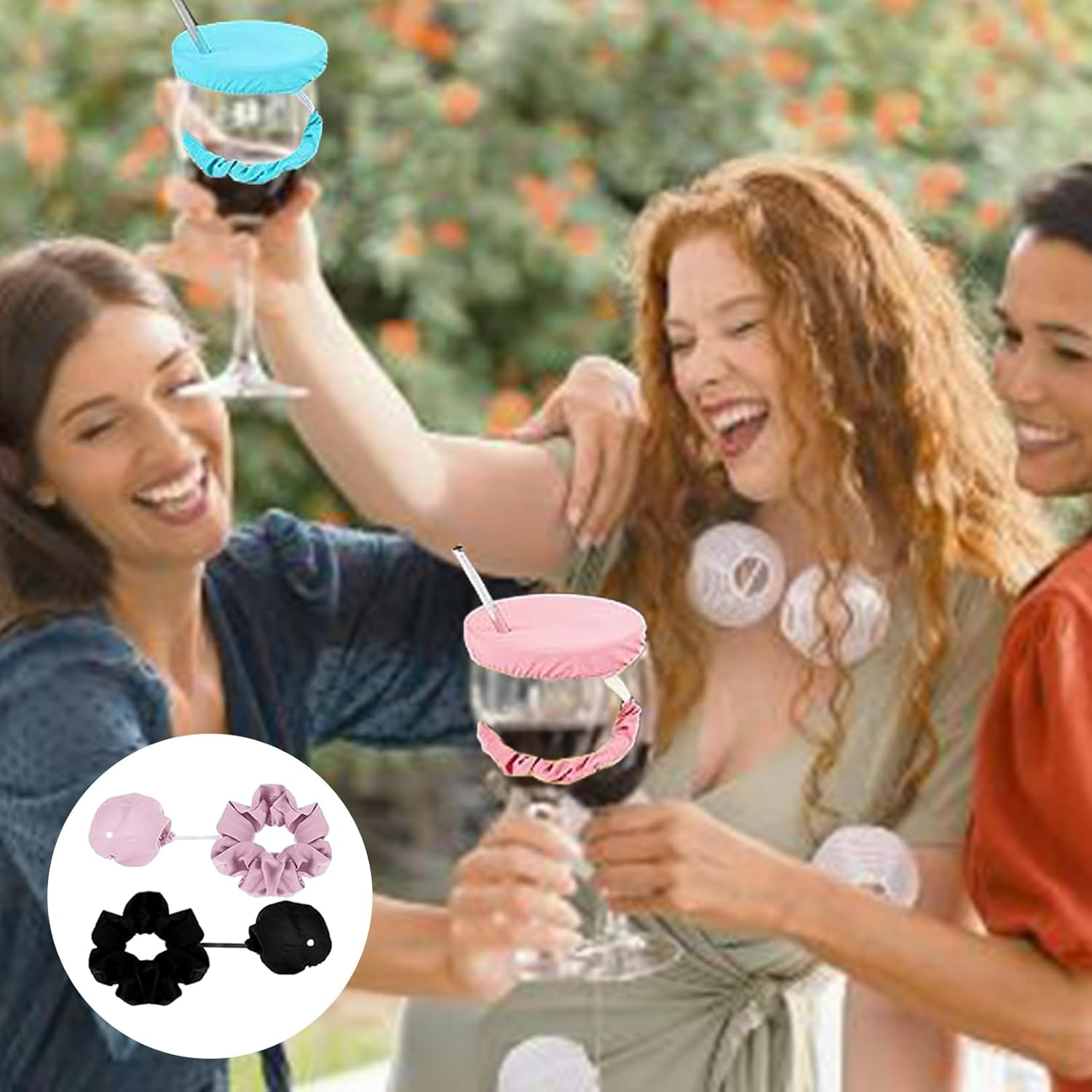 Pack of 4 Ko Drop Protection Bracelet, Drink Protection Lid, Cap Scrunchie Hair Band, Drink Cover, Hair Scrunchie, Reusable Drink Lid, Night Cap, Ideal for Bars and Parties image number 3