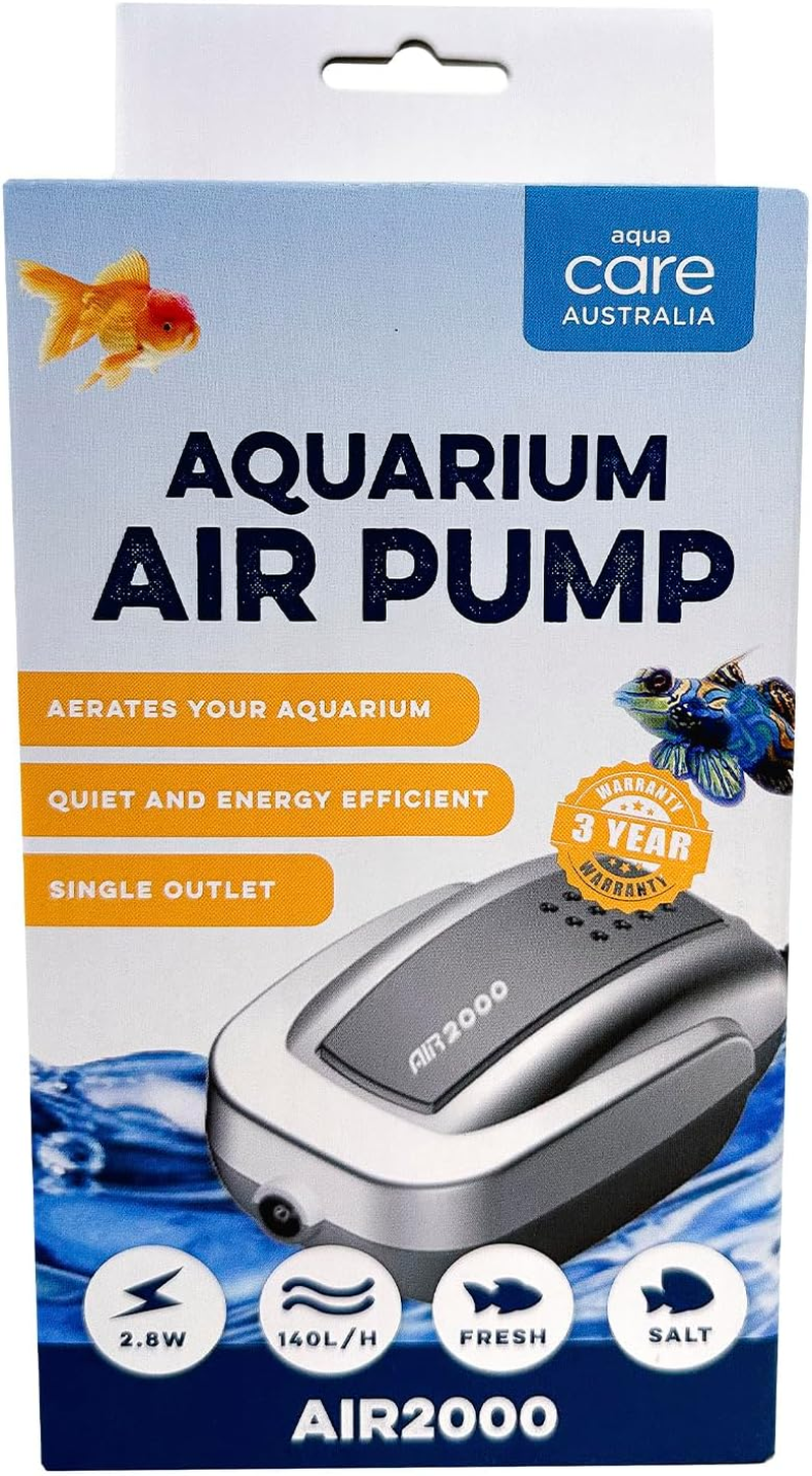 Aqua Care Aquarium Air Pump AIR4000 - Adjustable Flow, Suitable for Salt and Freshwater Fish Tanks, Quiet Operation, Flow Rate: 180L/H, 3-Year Warranty, Powerful Aquarium Air Bubbler, Grey image number 1