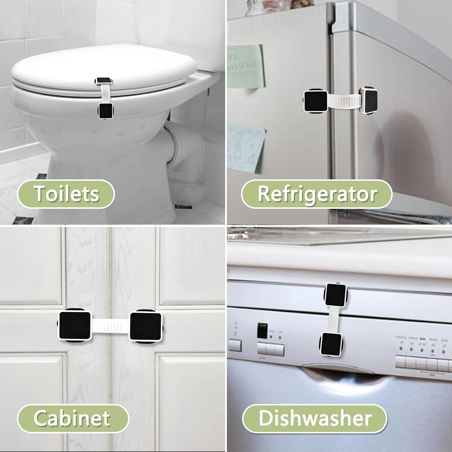 2 Pack Baby Proofing Cabinet Locks,Child Safety Latches Lock with Adhesive,No Drilling and Adjustable Strap Length for Drawers,Fridge,Dishwasher,Toilet Seat,Cupboard,Oven image number 4