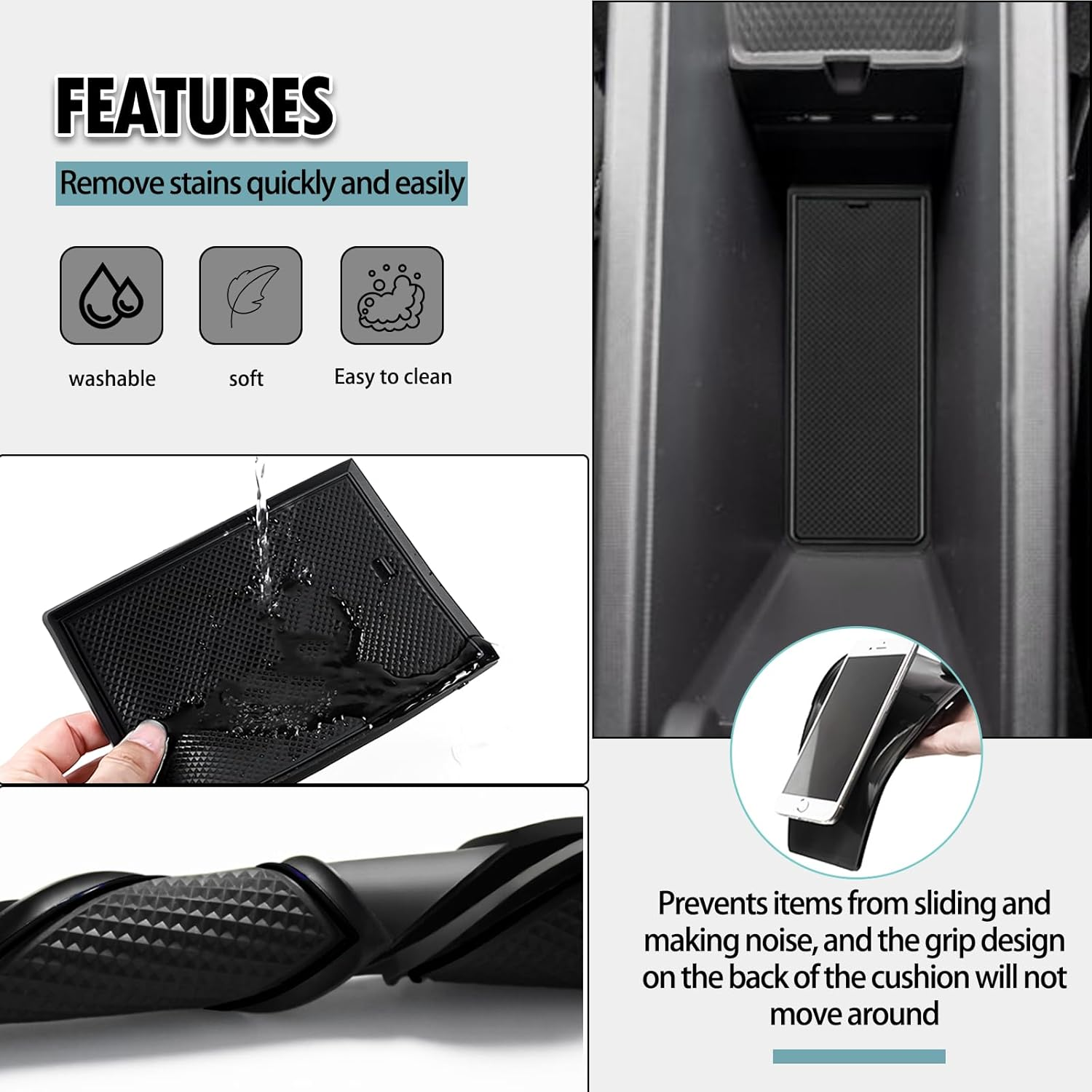 SHAOHAO for Seat Cupra Born 2023 2024 2025 V1 V2 V3 EV E-Boost Rubber Mats Centre Console Non-Slip Mats Drink Holder Mat Door Slot Mat Storage Box Non-Slip Mat Car Accessories Black