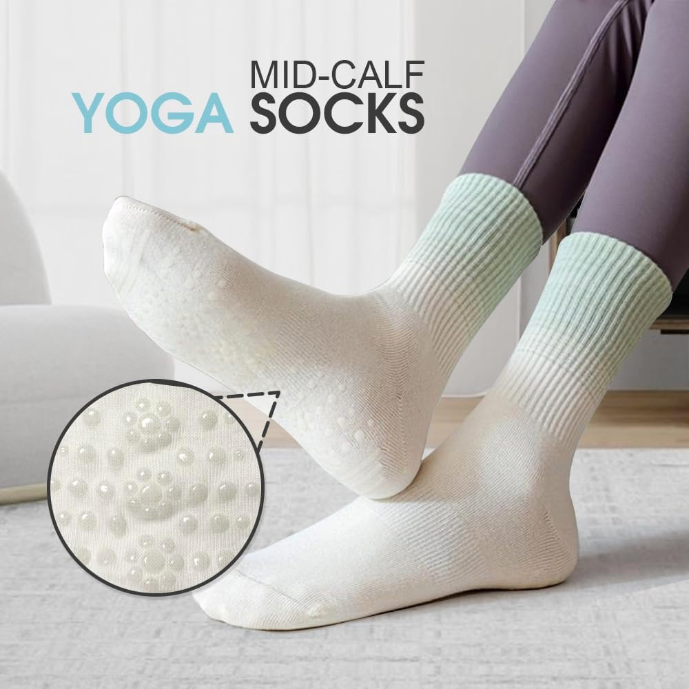 6 Pairs Non Slip Yoga Socks, Pilates Socks with Grips, Athletic Long Socks Barre Dance Socks, anti Skid Socks for Yoga Ballet Barefoot Workout