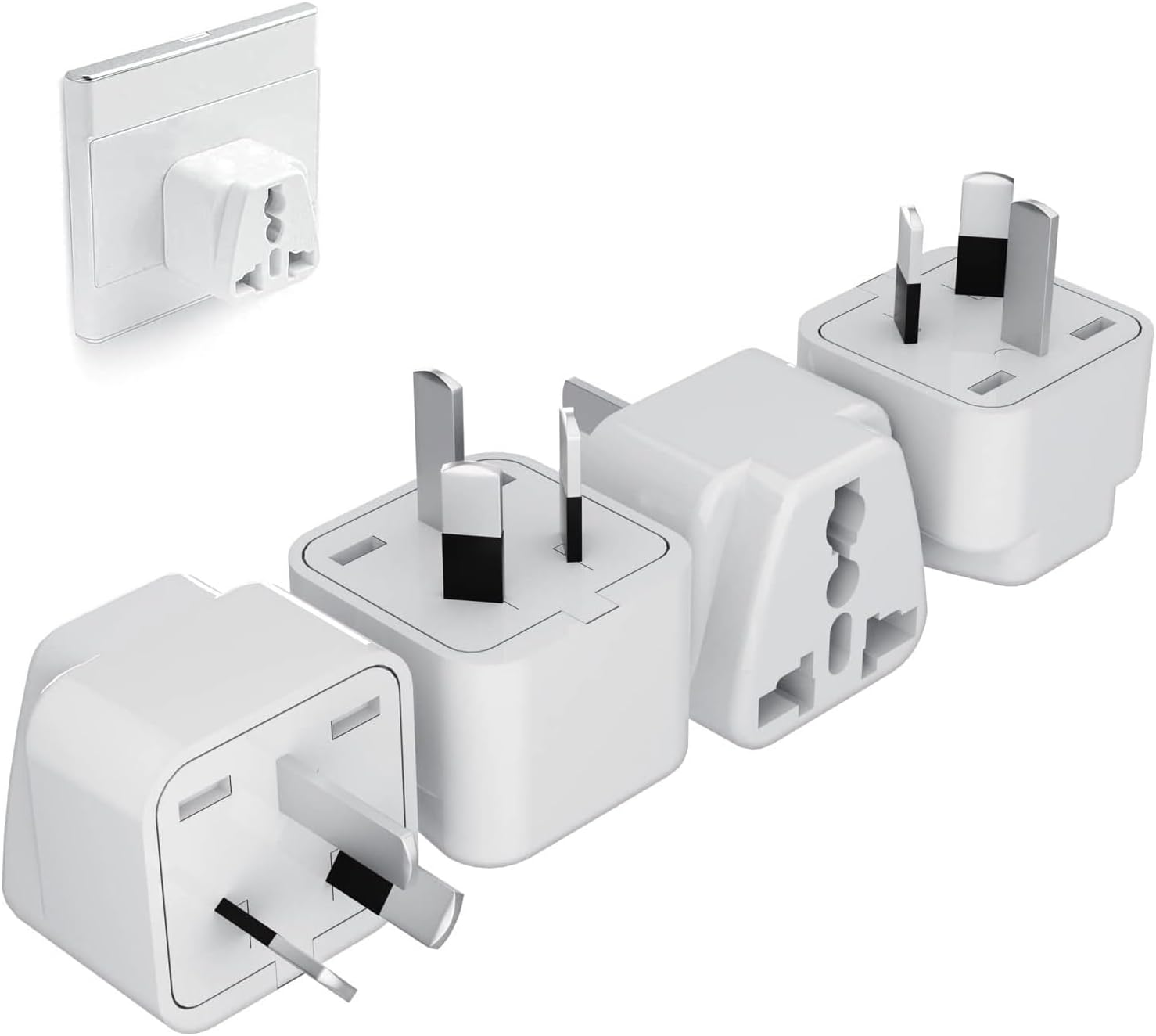 Universal Travel Adapter (4-Pack) - Japan/Us to Australian Power Adapters, Uk/Eu/India to AU Power Plug Adapter, 3 Pin Travel Adaptor Multiplug with Safety Grounded Pin, White