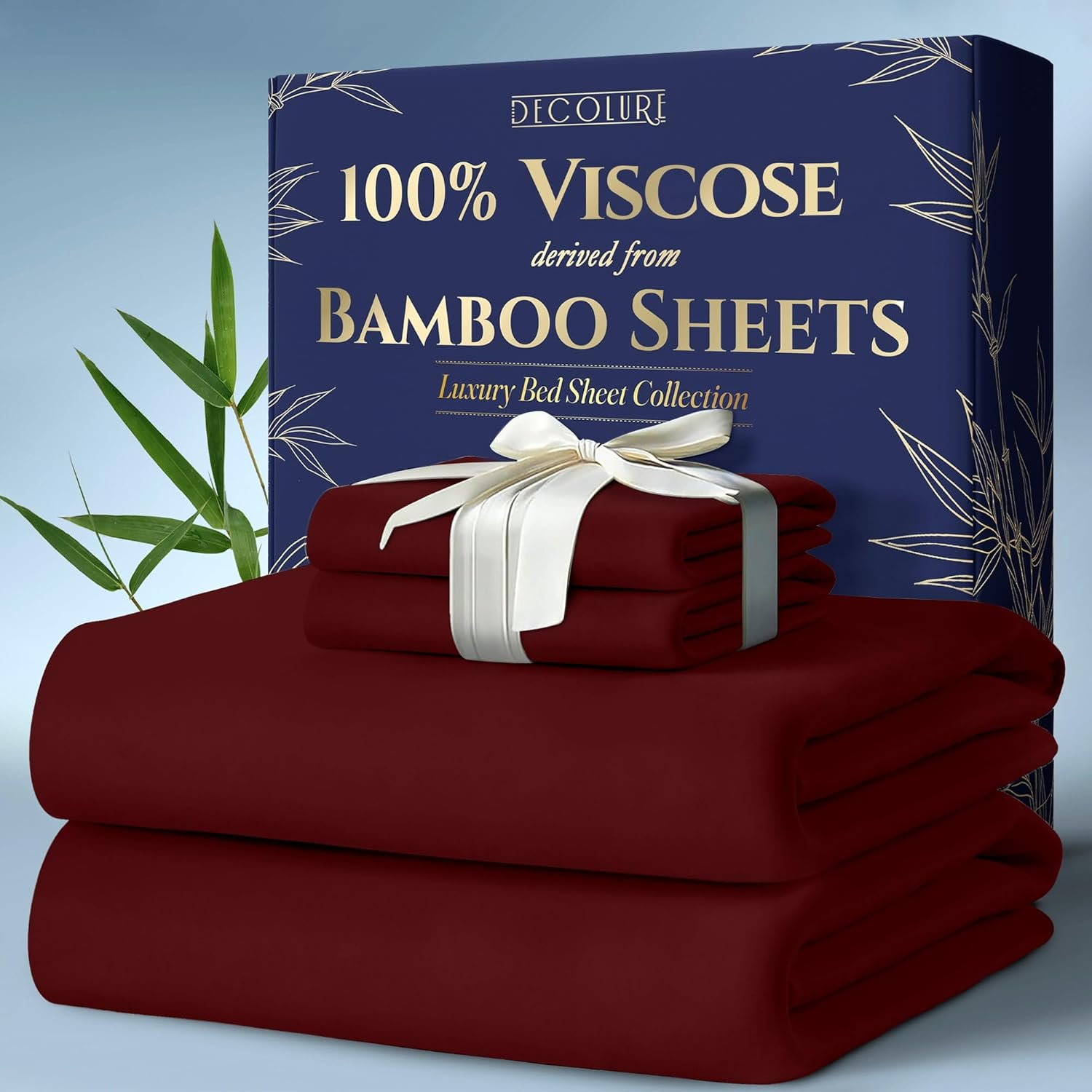 DECOLURE 100% Organic Viscose Derived from Bamboo Sheets King Size 4Pcs - Ultra Soft & Luxuriously Cooling, 17" Deep Pocket, Double Stitching, Perfect for Hot Sleepers - King Bed Sheets (Light Grey)