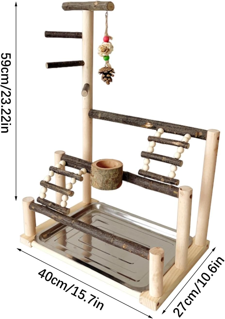 Generic Parrot Playstand - Interactive Large Bird Stand Playground, Parrot Playground Stand, Natural Bird Cage Exercise Toy, Parakeet Cage Accessories with Feeding Cups for Parakeet image number 4