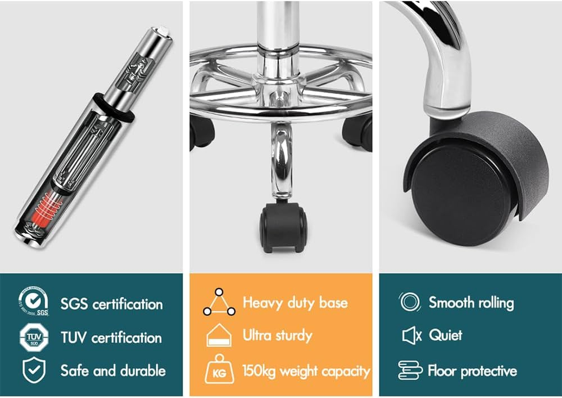 ALFORDSON Salon Stool Sierra Saddle Swivel Drafting Rolling Stools in 50-64.5Cm Height Adjustable PU Leather Spa Stool with Footrest Wheels Backless Hair Dress Barber Chair for SPA Massage White image number 6