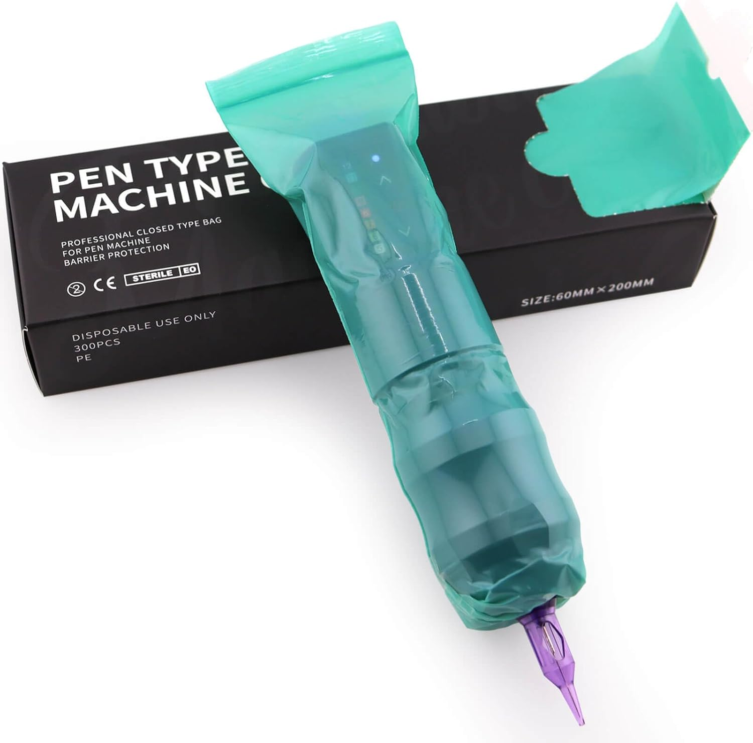 300Pcs Tattoo Machine Covers Sealable Type - 2.4&times;8 Inch Jungle Green Tattoo Pen Covers Machine Bags Sleeves for Cartridge Tattoo Machine - Professional Tattoo Supplies & Accessories image number 4