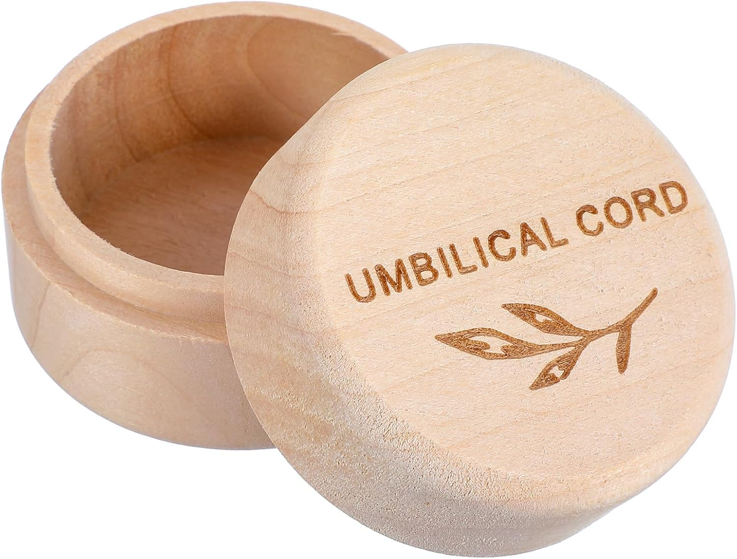 Umbilical Cord Memorial Box Engraved Wooden round Newborn Wood Case Baby Keepsake Tooth Box Fetal Hair Memorial Storage Container Carved Baby Fetal Hair Case for Babys Shower Pregnancy Christen Gift image number 6