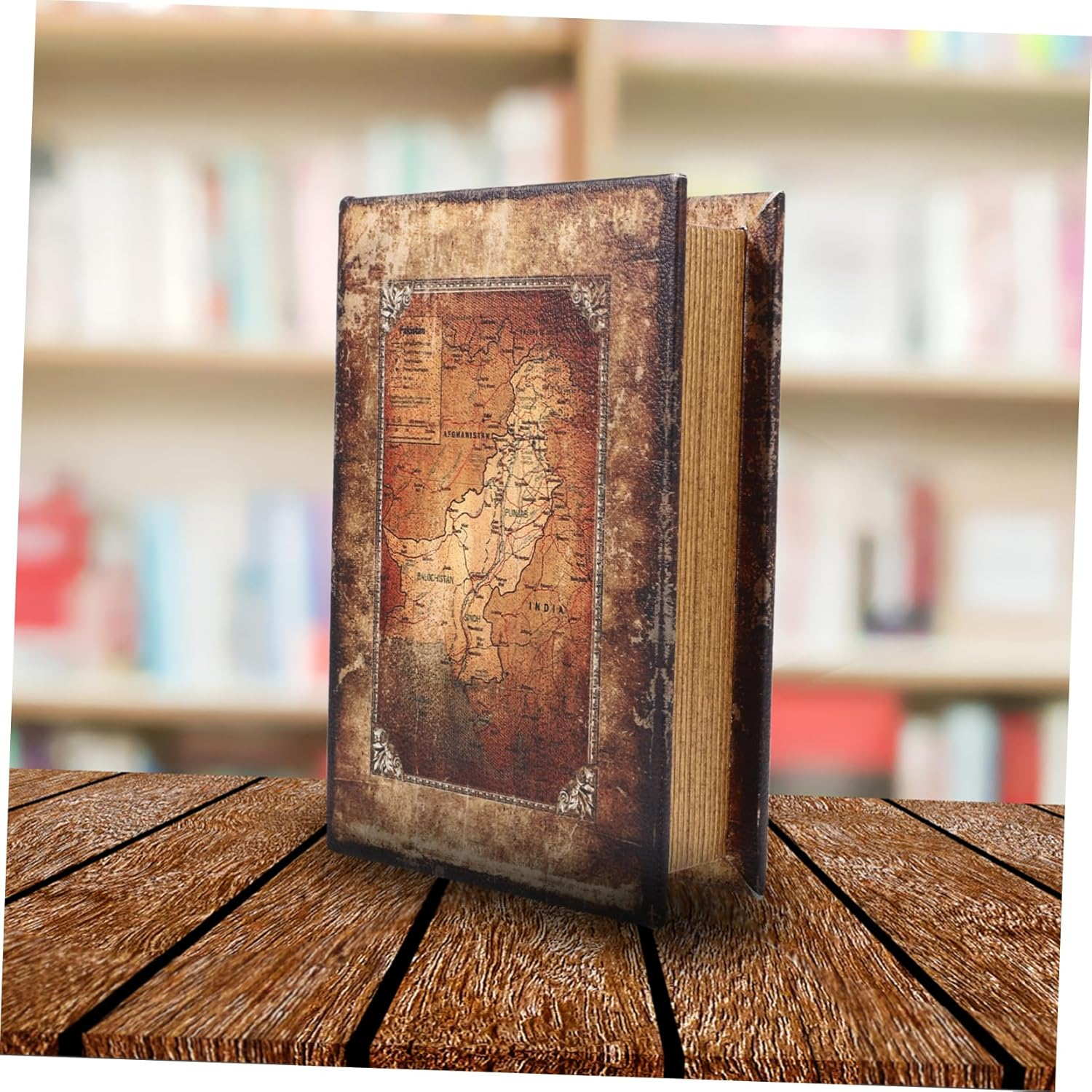 Vintage Book Shaped Storage Box Decorative Fake Book Box Key Hiding Trinket Case Small Retro Nautical Map Design Suitable for Home and Travel image number 6