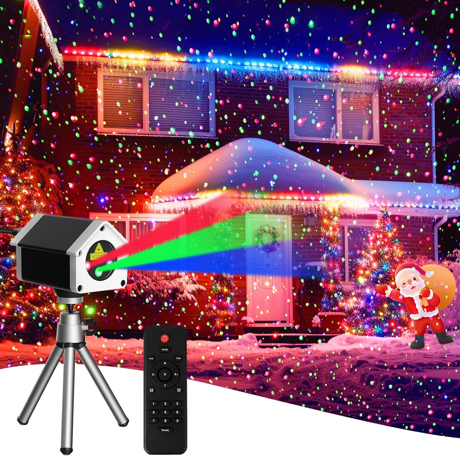 Brighter Firefly Laser Light Outdoor, RGB 3 Colors Laser Dynamic Firefly Lights & Star Projector Laser Light Show with Remote Timer, HD Holiday Projector Decorations Lights for House/Garden/Party/Tree image number 2