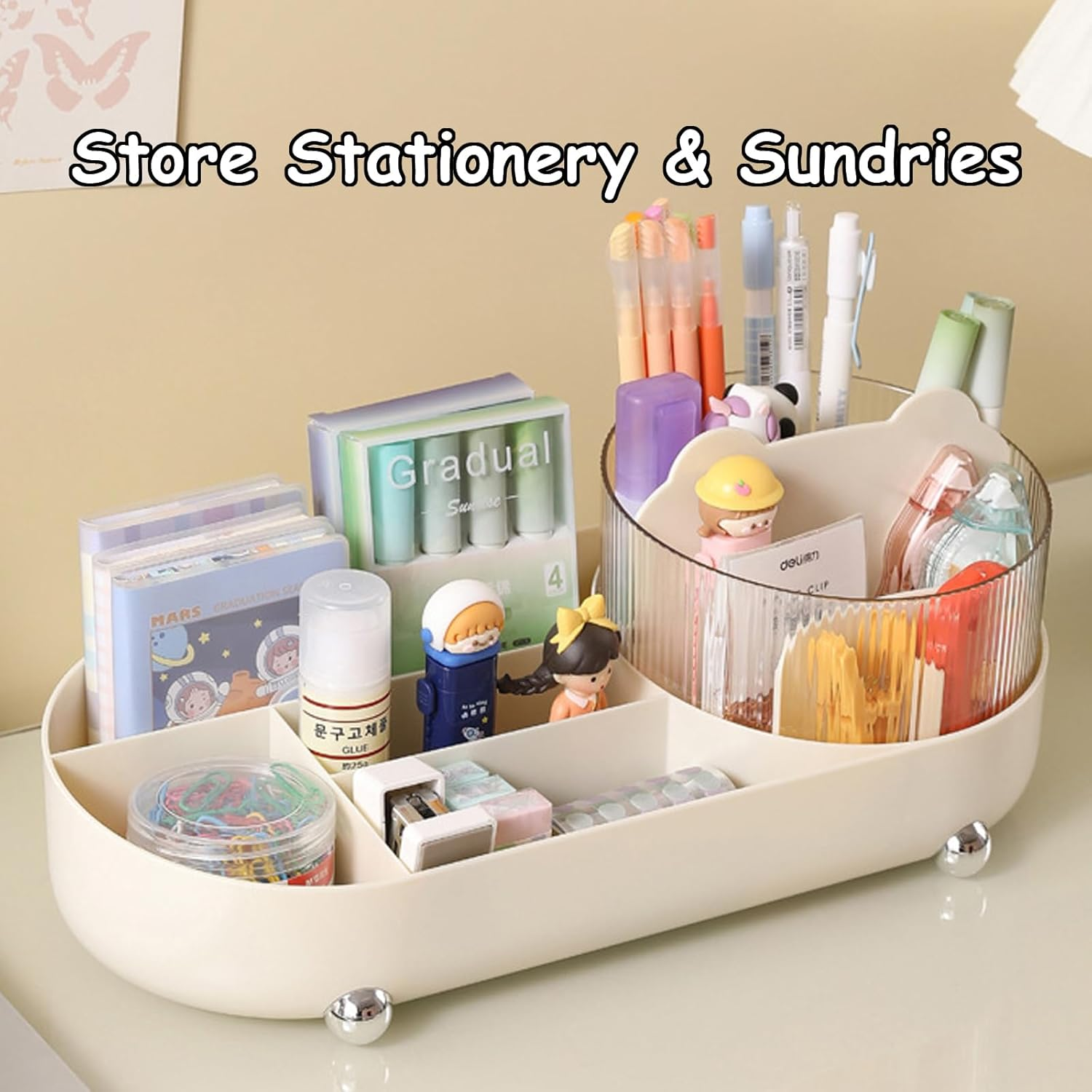 Taoluwin Makeup Organizer, 360&deg; Rotating Cosmetics Organizer, Makeup Storage Drawer Case, Desktop Brush Holder for Lipstick, Brushes, Skincare, 34.5X14.7X14.3 Cm image number 6