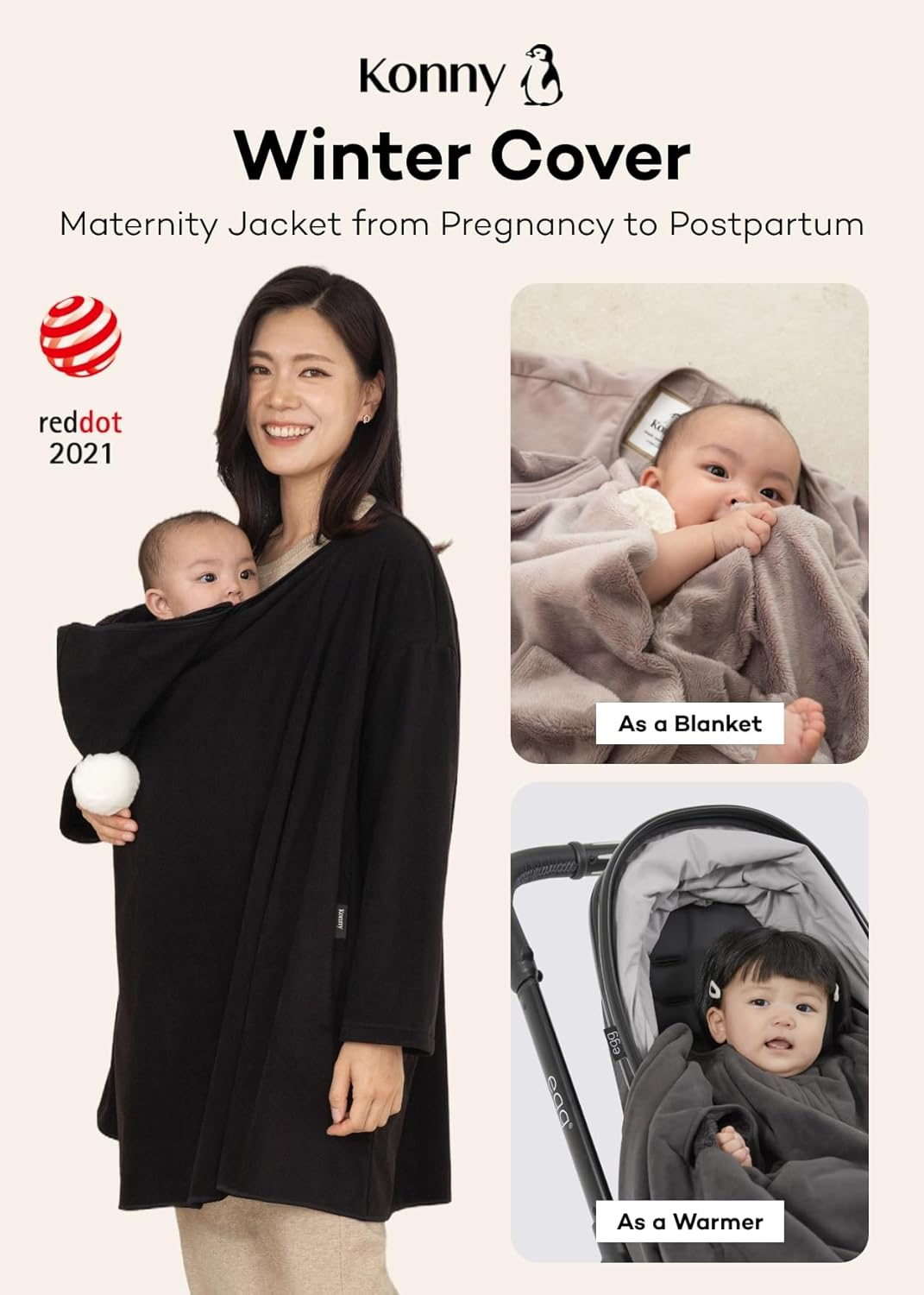 Konny Baby Carrier Winter Cover, Women'S Fleece Jacket, Maternity Coat, Nursing Hoodie(Black, Free Size) image number 5