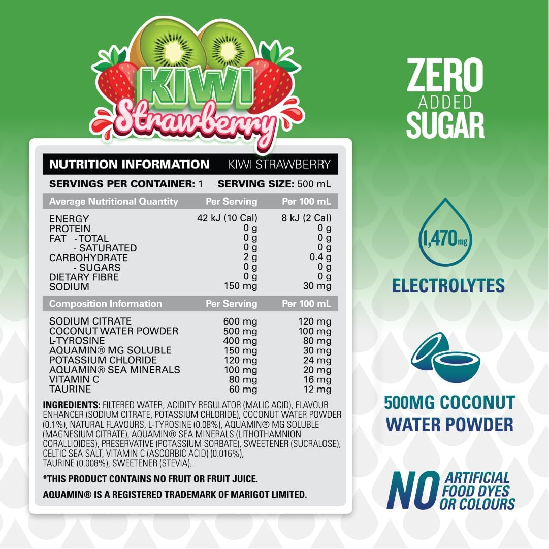 EHP Labs Hydreau Sports Electrolyte Hydration Drink - Sugar Free Electrolytes with Coconut Water Powder, Taurine & Tyrosine - Essential Electrolytes for Energy, Focus, & Endurance. 12 Pack, Kiwi Strawberry image number 4