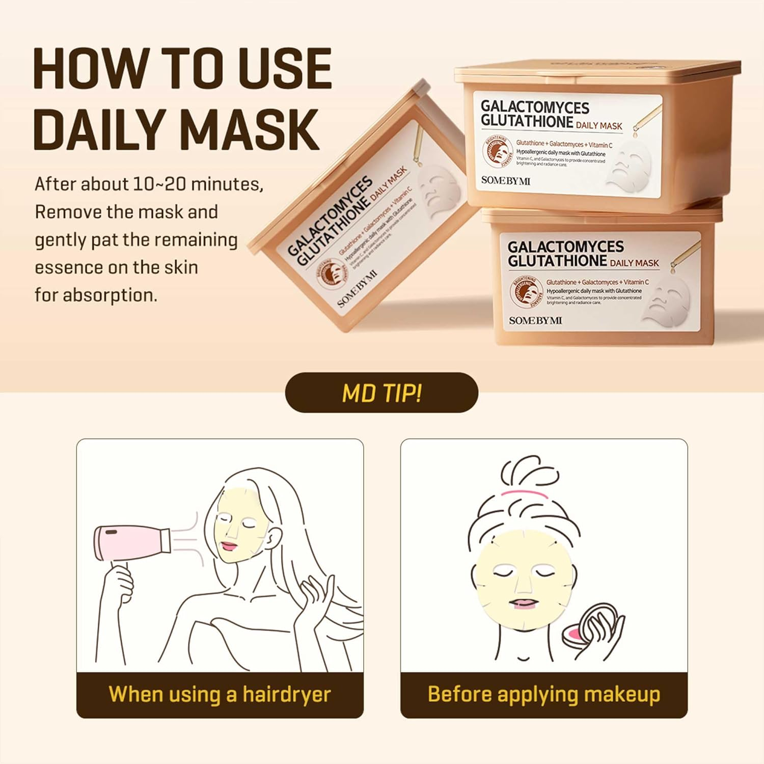 SOME by MI Galactomyces Glutathione Daily Mask - 30 Sheets, 11.8Oz - Vitamin C Vegan Face Sheet Mask for Skin Brightening Routine - Skin Moisturizing and Glowing Care for Glass Skin - Korean Skin Care