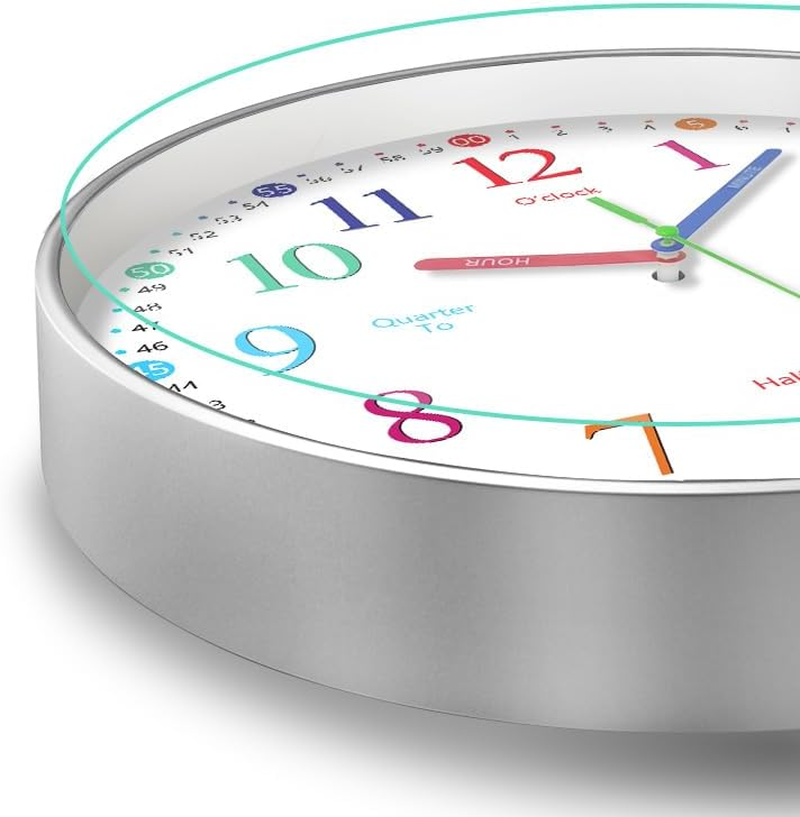 Wigmoa Telling Time Clock - Nonticking Cute Wall Watch Clock - Silent Analog Clock for Room- BA-3 (E Type, 10 Inch) image number 5