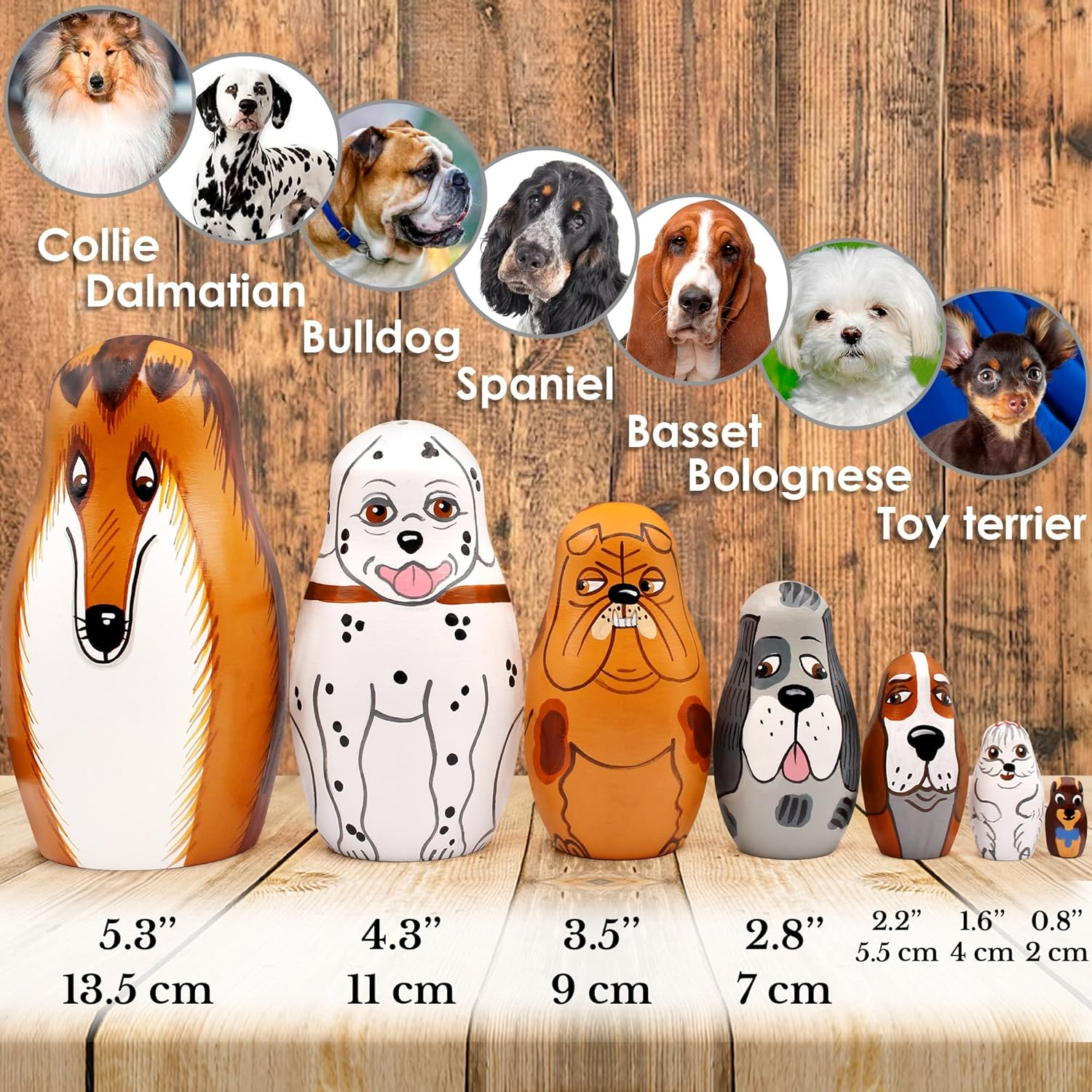 Dog Nesting Dolls Set of 7 Pieces - Matryoshka Toy Dog Lover Gifts &ndash; Russian Wooden Nesting Dolls for Kids - Pets Puppy Dog Figurines Made in Russia image number 6