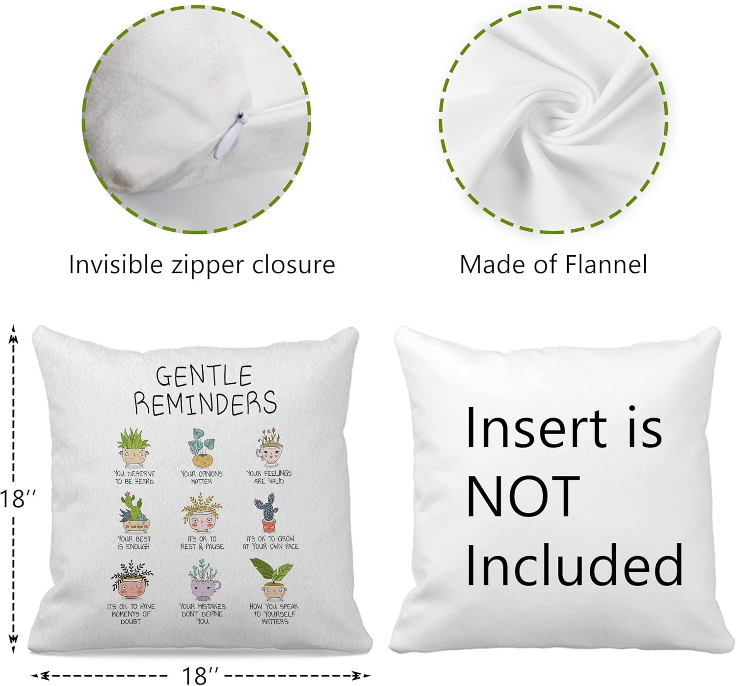 Mental Health Positive Affirmation Gentle Reminders Bontanical Plant Throw Pillow Case 18&Prime;&times;18&Prime;,Cute Potted Plants Decorative Cushion Cover for Therapy Office Counselor Room,Gifts for Teens Women Girls