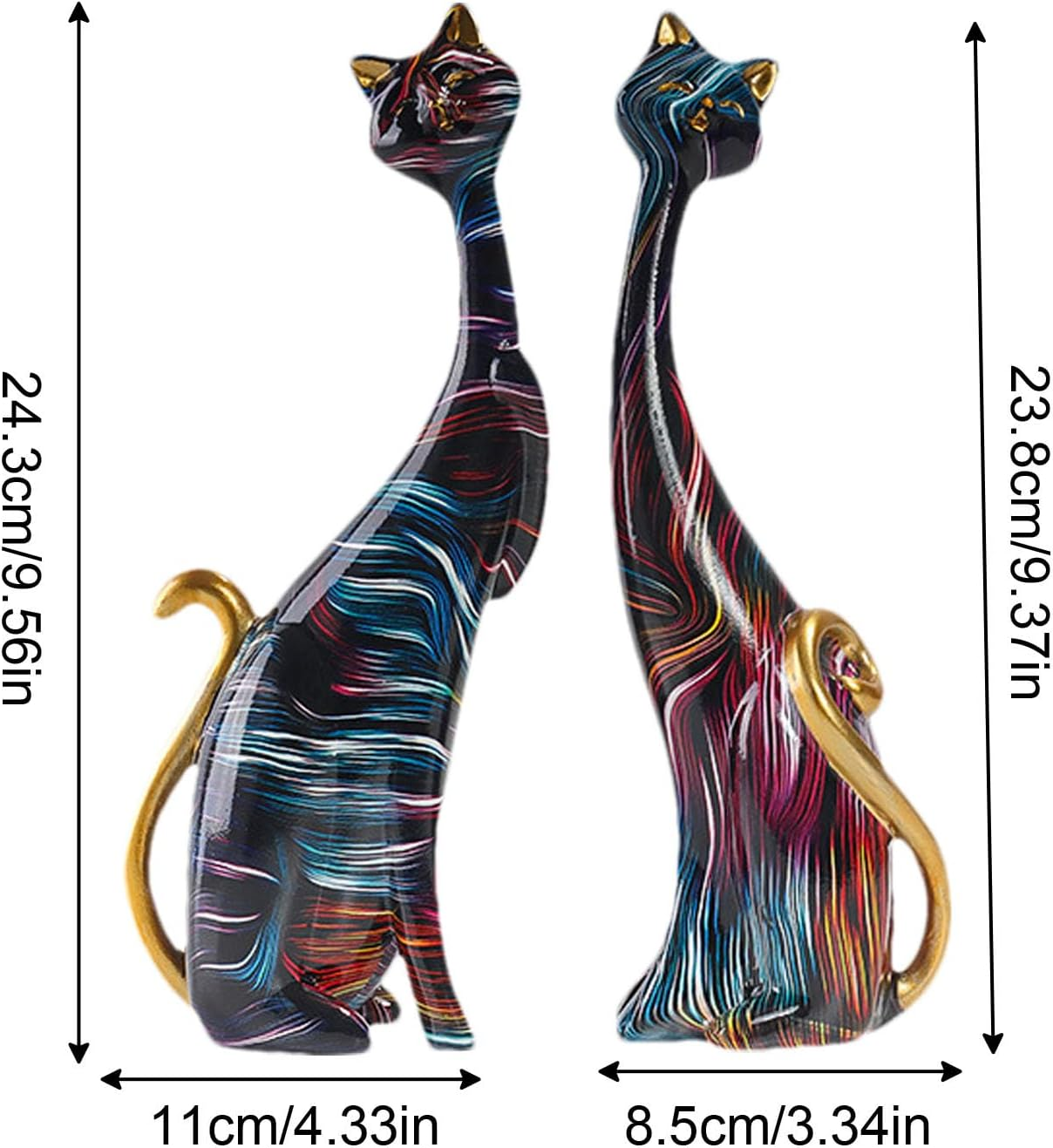 Cat Statues Home Decor | Abstract Resin Cat Figurines | Colorful Cat Statue, Oil Painting Cat Couple Sculptures Set, Modern Resin Figurines for Home Decor Living Room Bathroom Buniq image number 3