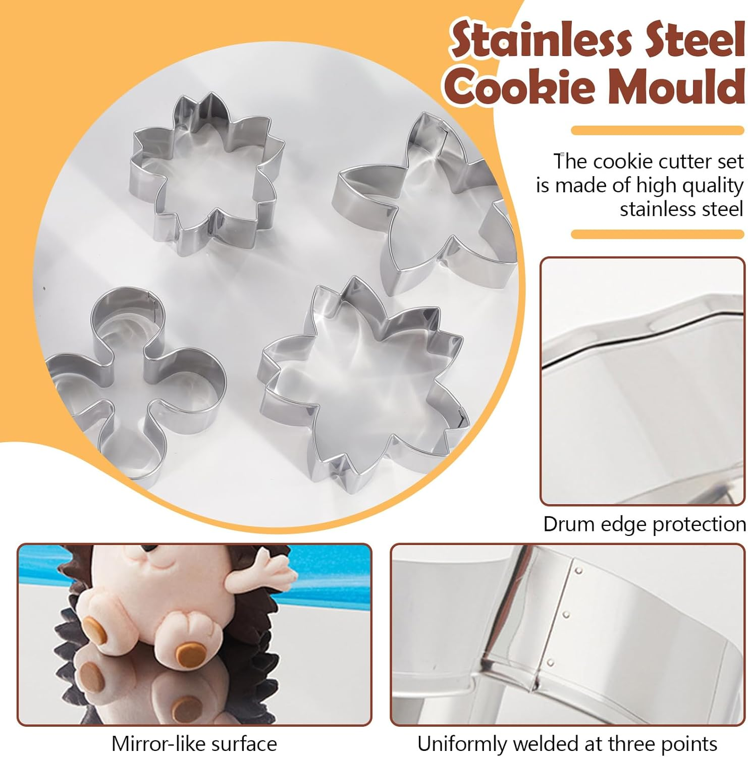 LELE LIFE 6Pcs Flower Cookie Cutter, 6.1-8.1Cm Cookie Cutters Variety Pack Stainless Steel Metal Cookie Cutter Shapes Set Kitchen Gadgets for Cookie Biscuit Sandwich Baking image number 1