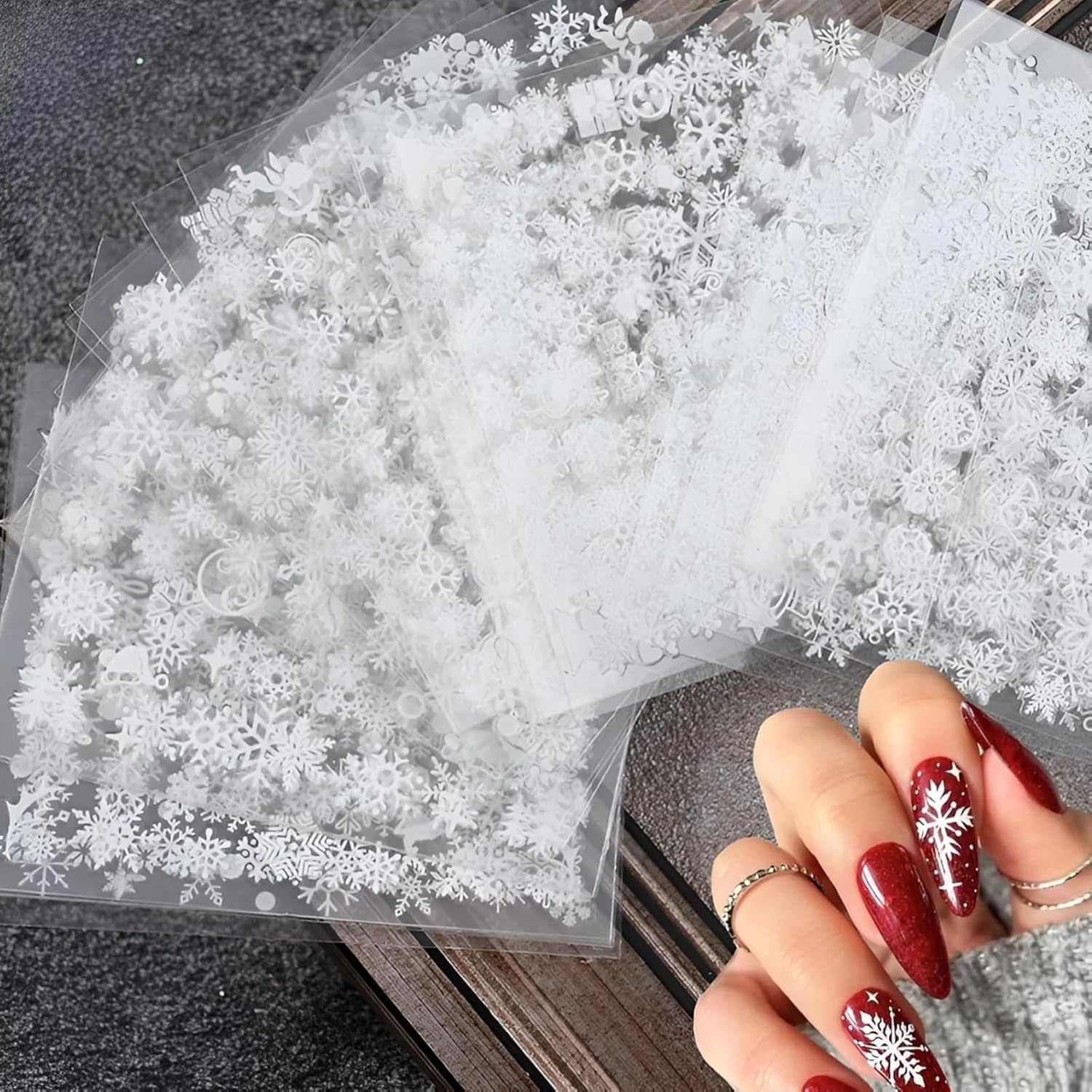 MILIOG 30 Sheets Christmas Nail Art Stickers Decals 3D Self-Adhesive Snowflake Nail Stickers White Snowmen Santa Claus Elk Nail Supplies New Year DIY Nail Decals image number 3