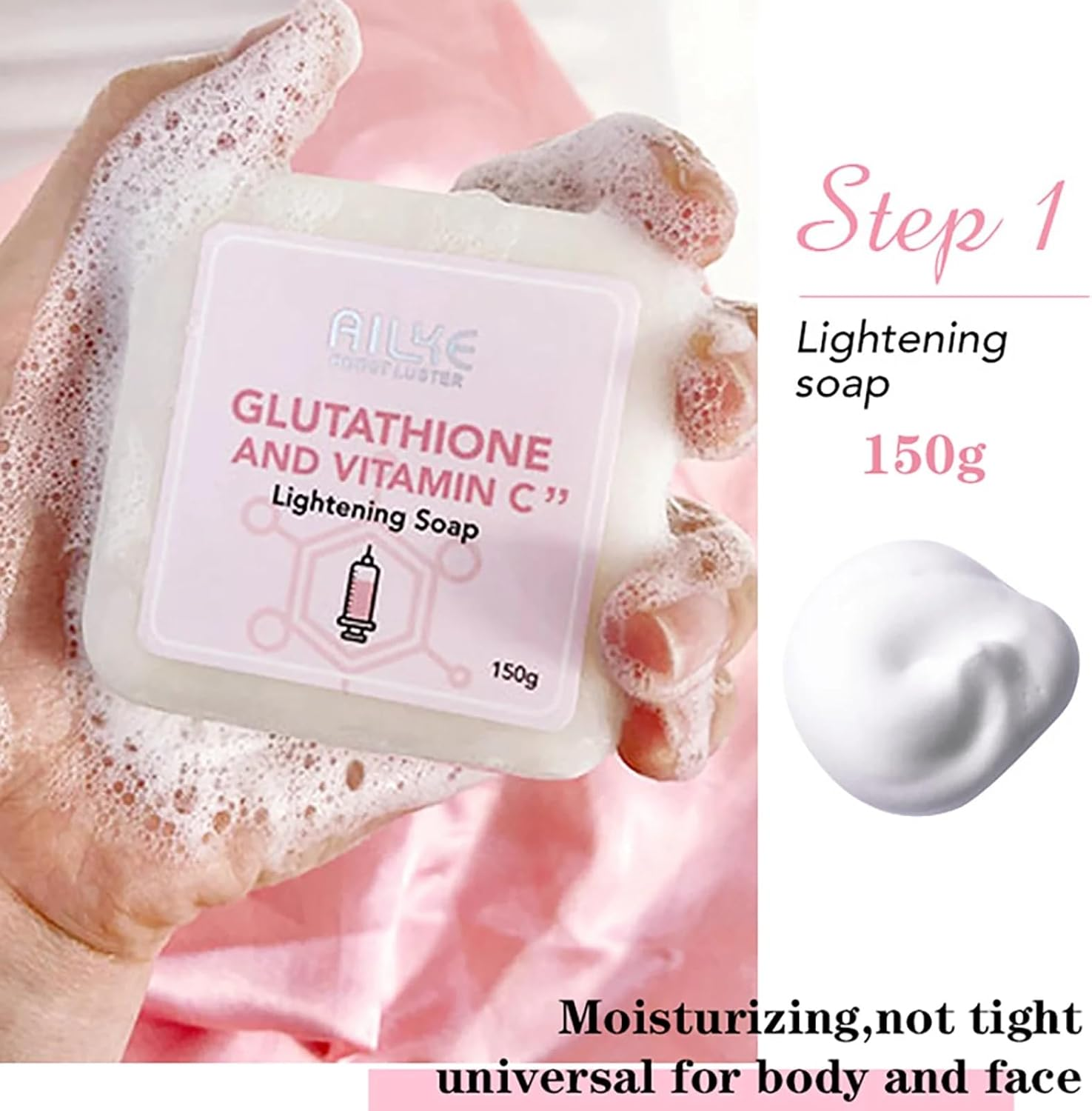 AILKE BOOST LUSTER, Smooth Skin, for Face and Body, with Glutathione, Vitamin C, Rich Bubbles, Handmade Goat'S Milk Bath Soap 150 G image number 5